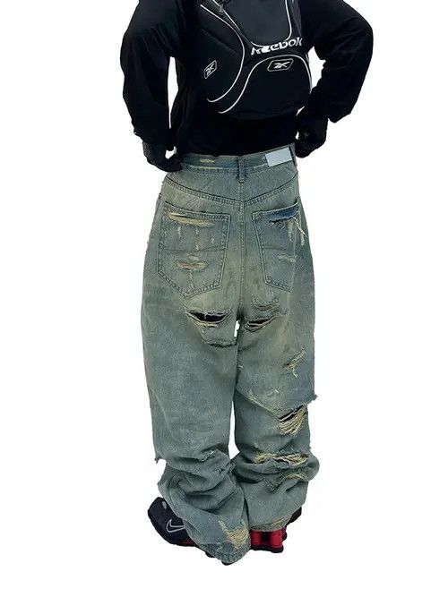 Japanese Brand Washed Double Layer Hand Worn Jeans Size US 33 - 4 Thumbnail
