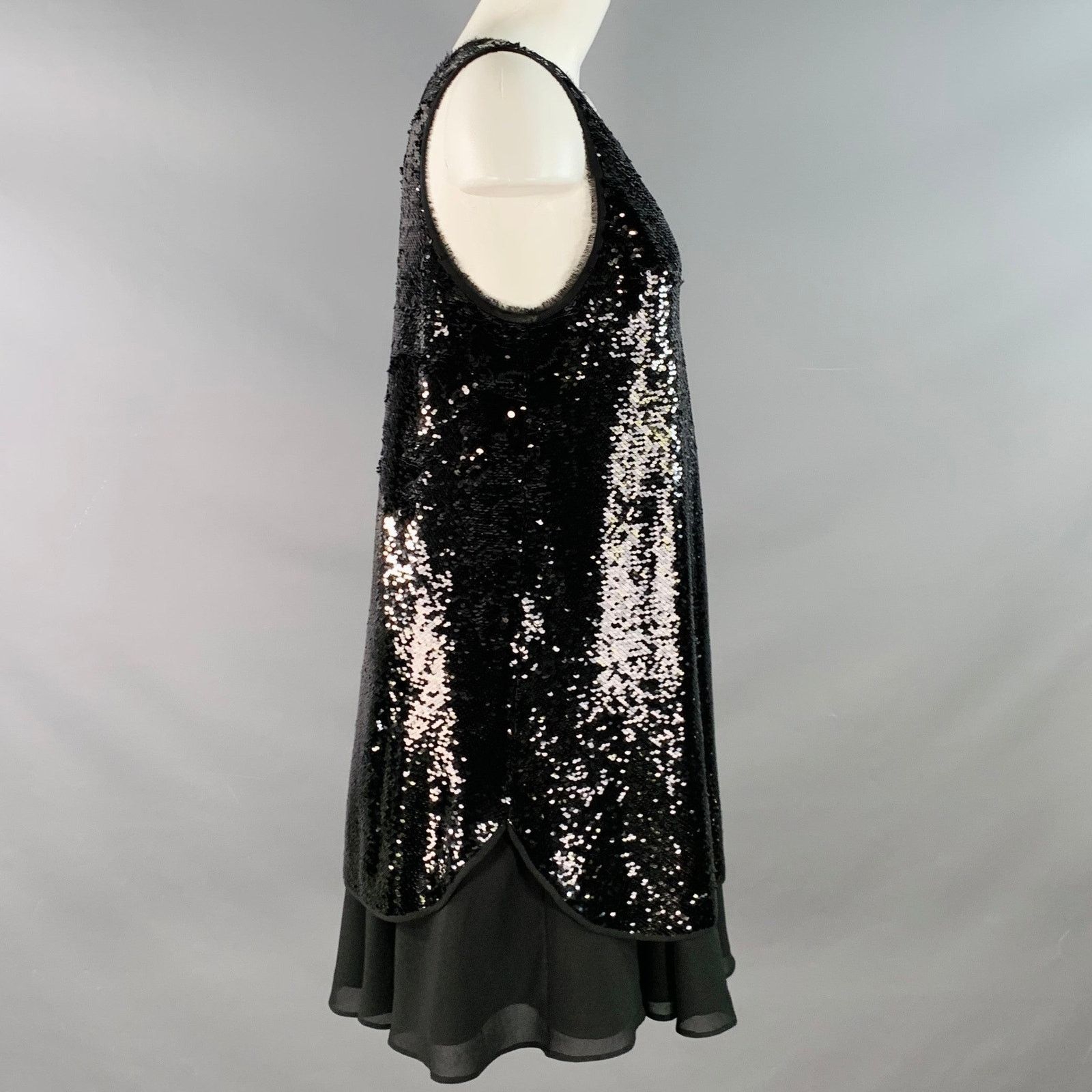 Emporio Armani Black Polyester Blend Sequined V-Neck Layered Tank Dress Size XS / US 0-2 / IT 36-38 - 2 Thumbnail