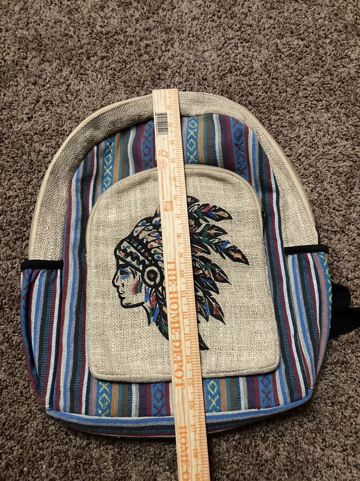 Designer × Vintage Chief Native Tribe Head Hemp Backpack Boho Hippie Bag Size ONE SIZE - 7 Thumbnail