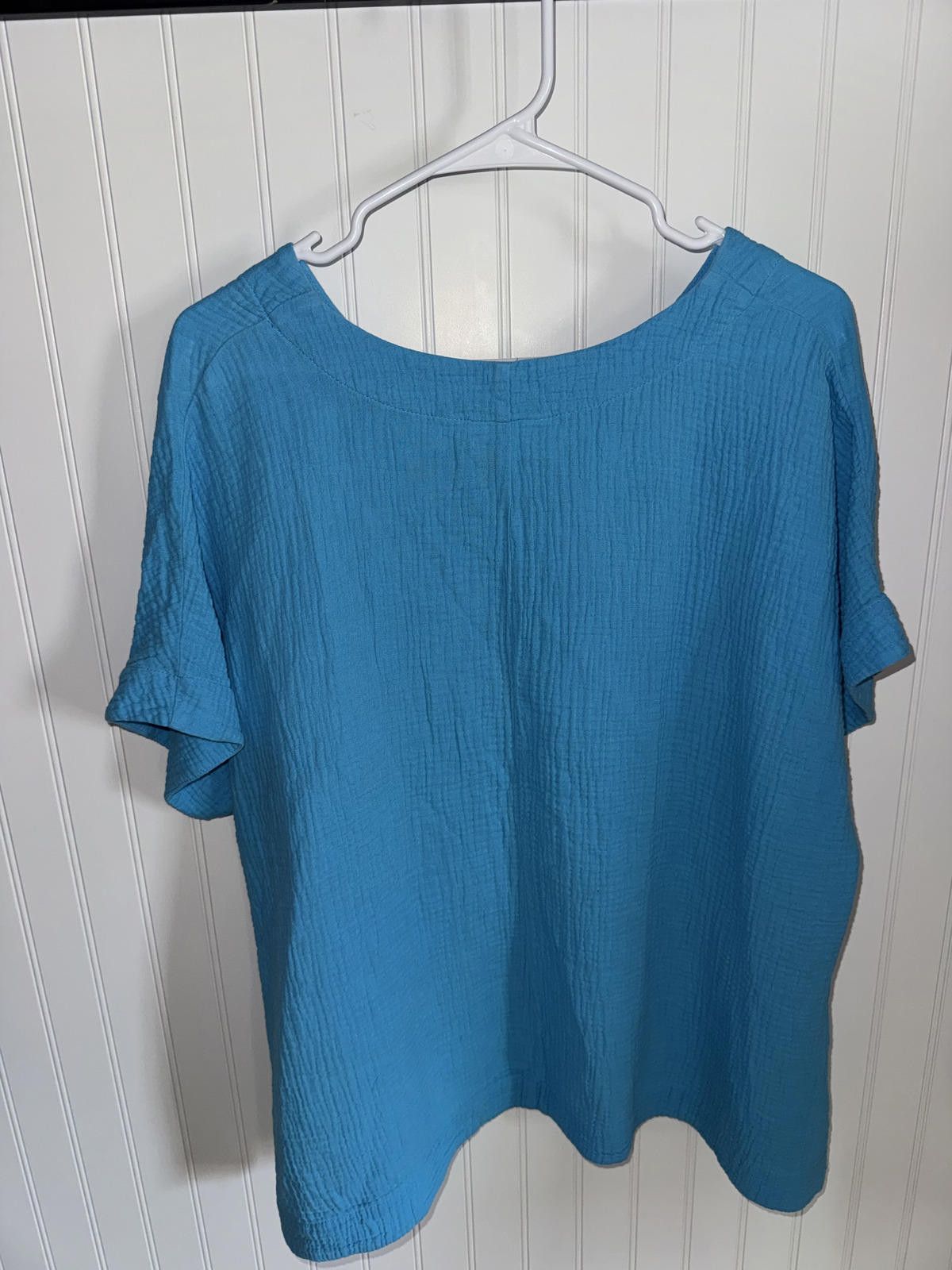 Other Belle Beach Blue Textured Short Sleeve Top Size L / US 10 / IT 46 - 2 Thumbnail