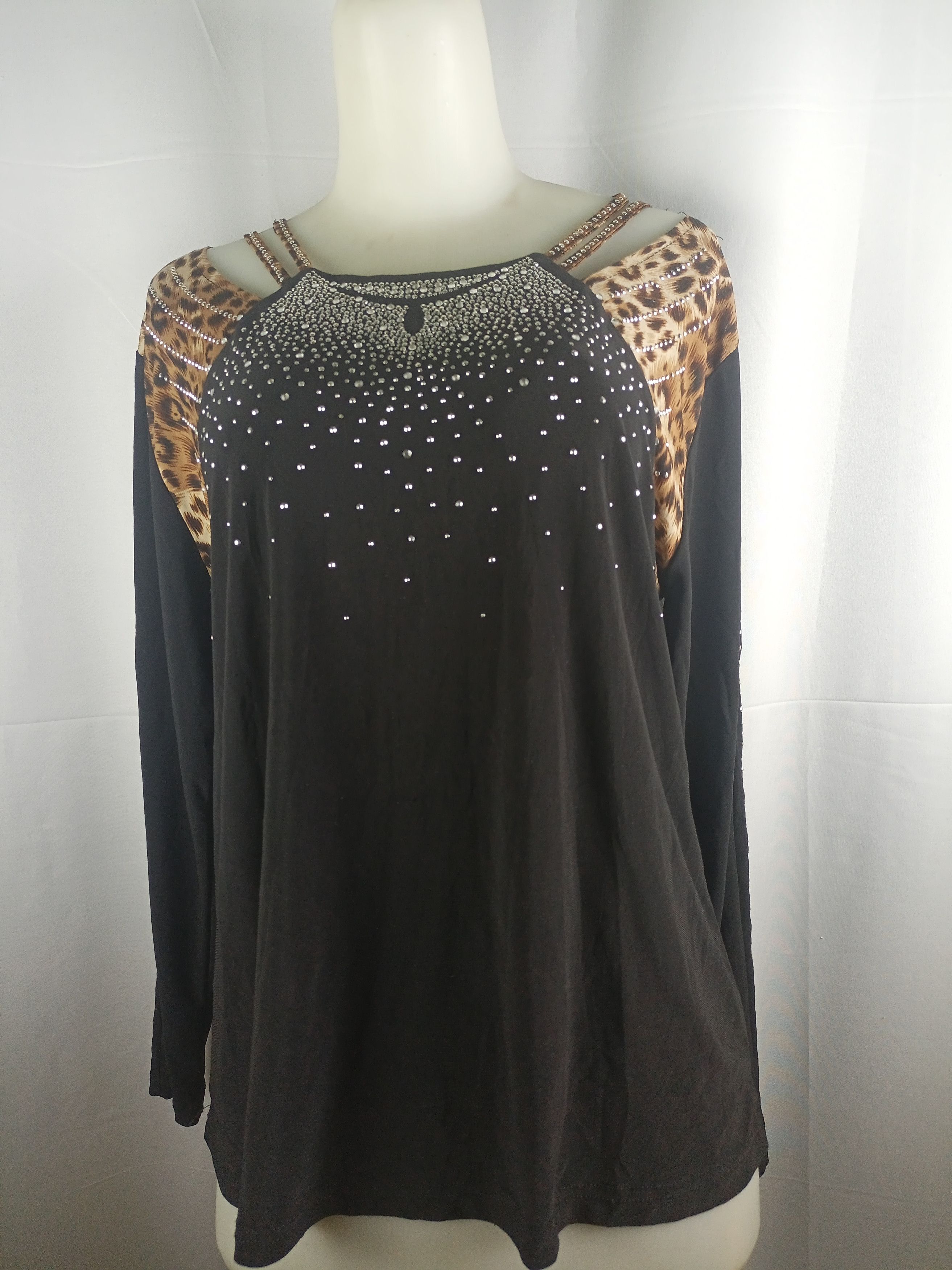 Japanese Brand × Vintage Women's Rhinestone Wave Top leopard print Size XXL / US 16-18 / IT 52-54 - 1 Thumbnail