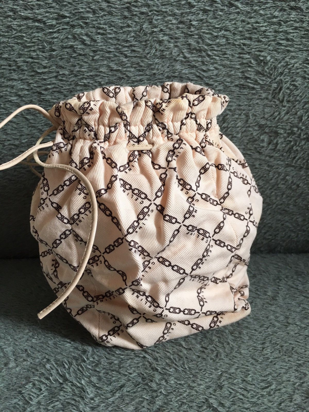 Celine Céline CELINE Canvas Drawstring Pouch Beige Monogram Bag Size ONE SIZE - 2 Thumbnail