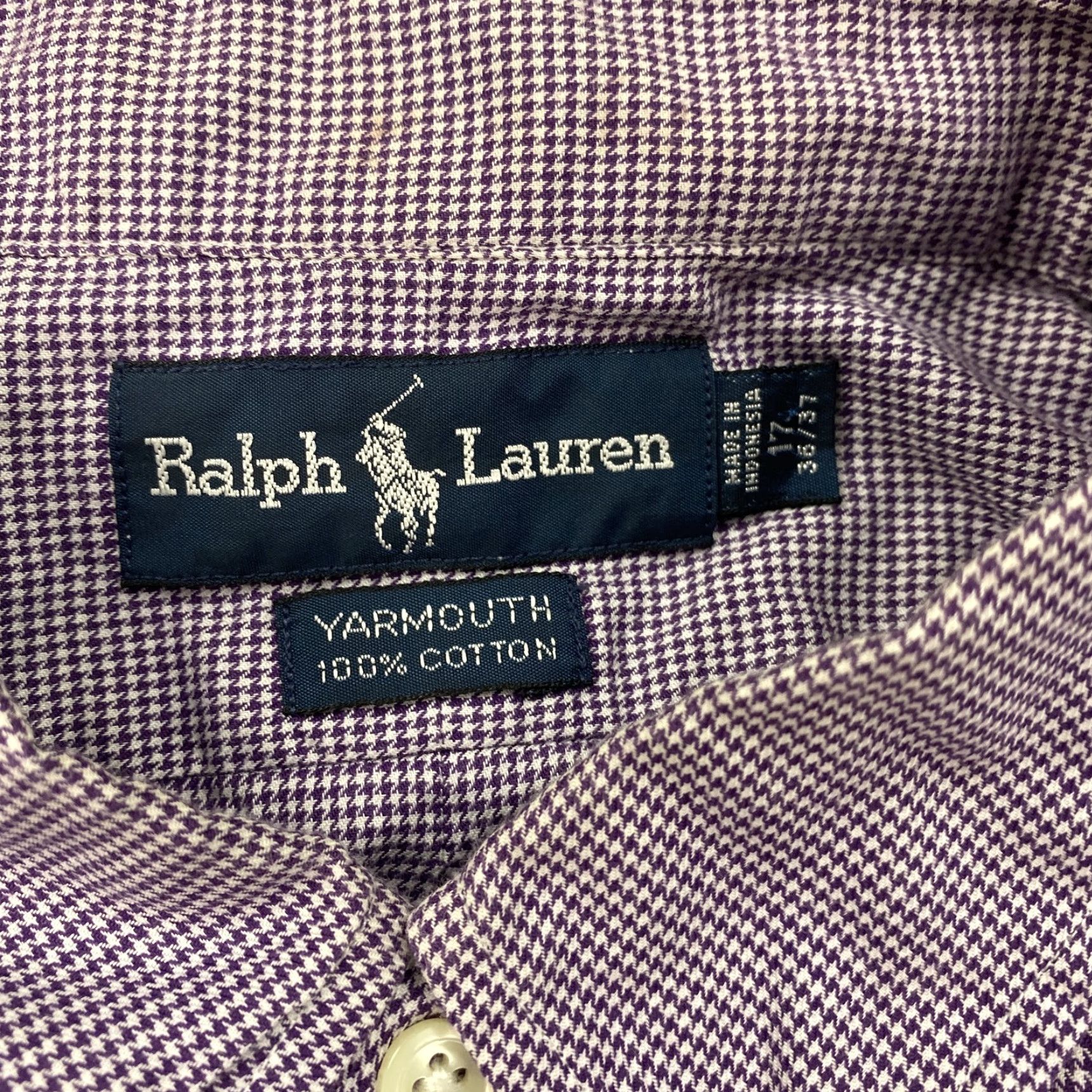 Ralph Lauren VINTAGE Ralph Lauren Yarmouth Shirt Mens L Purple Houndstooth Button-Down Polo Embroidered Check Cotton Classic Fit Size 42R - 4 Thumbnail