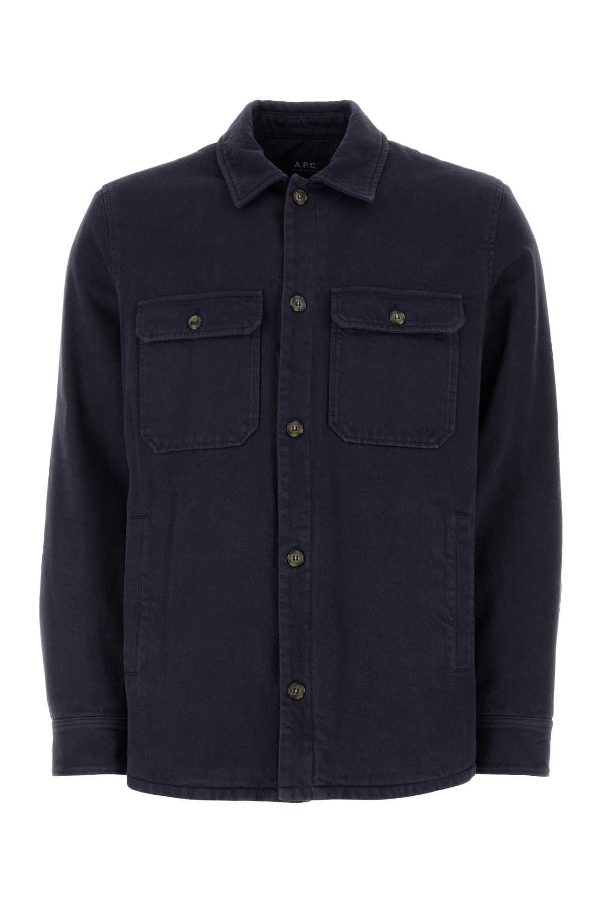 image of A P C Navy Blue Denim Basile Shirt, Men's (Size Medium)