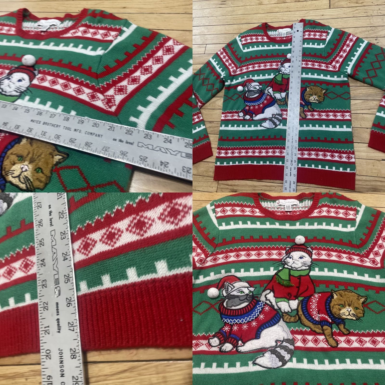 Vintage Jolly Sweaters Cat Christmas Sweater Men XL Red Green 3D Art Ugly Sweater Size US XL / EU 56 / 4 - 8 Thumbnail