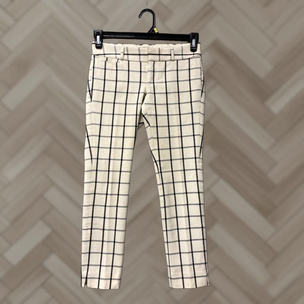 Nine West VINTAGE Banana Pants Check Nine West Pants Women 00P Beige Gray Zip Skinny Cotton Stretch Dress Pants 24in Inseam Womens Size 24" / US 00 / IT 34 - 1 Thumbnail