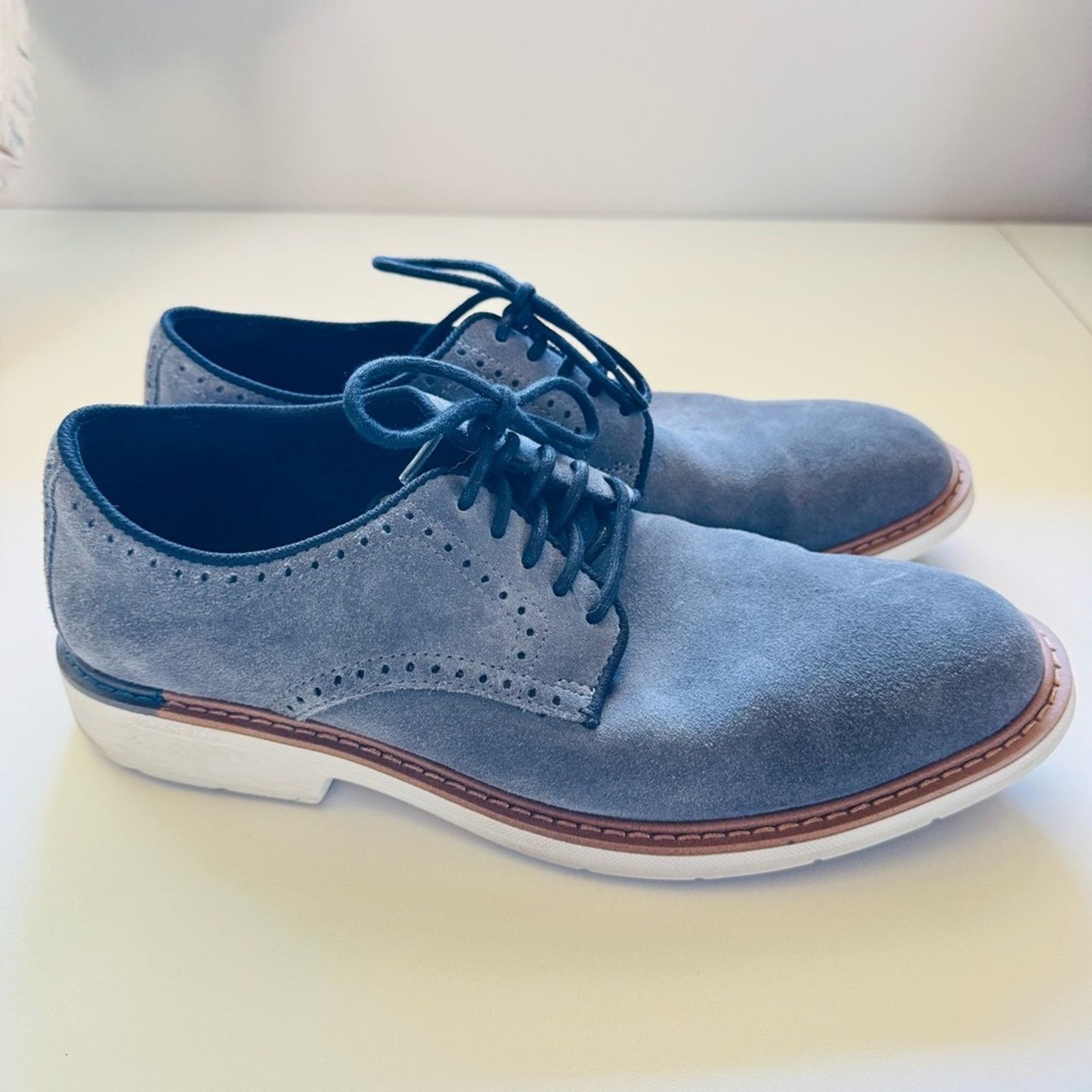 Cole Haan COLE HAAN Soft Blue Suede Leather White Black Derby Oxford Size US 8.5 / EU 41-42 - 9 Thumbnail