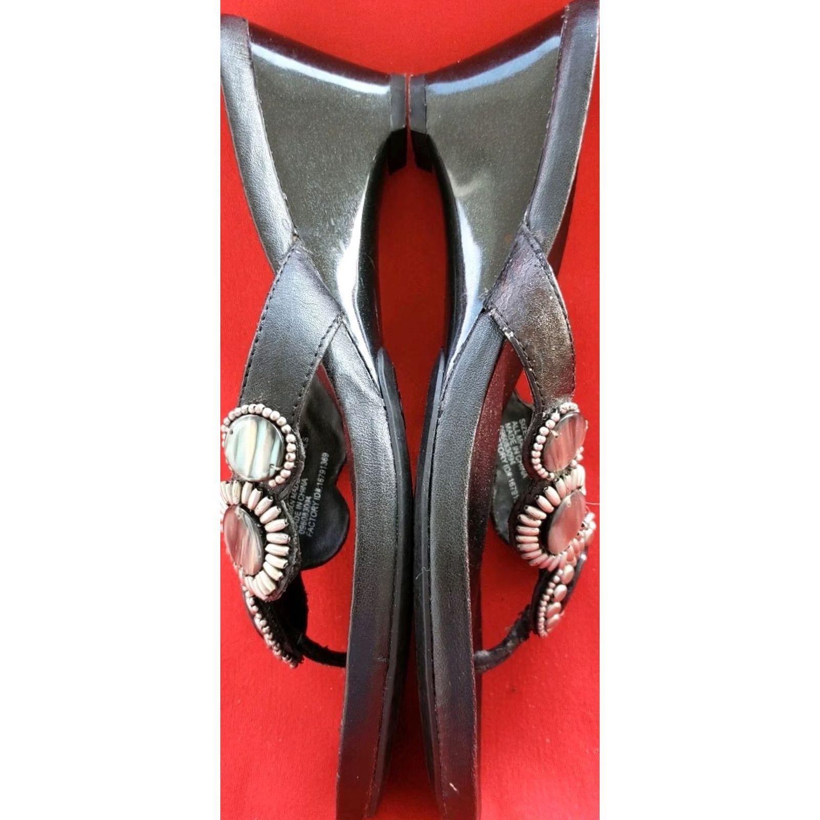 Mossimo Mossimo Women's Wedge Slide Sandals Size 8M Dark Silver With Shell Adornments Sandal Slides Leather Manmade Casual Womens Size US 8 / IT 38 - 7 Thumbnail