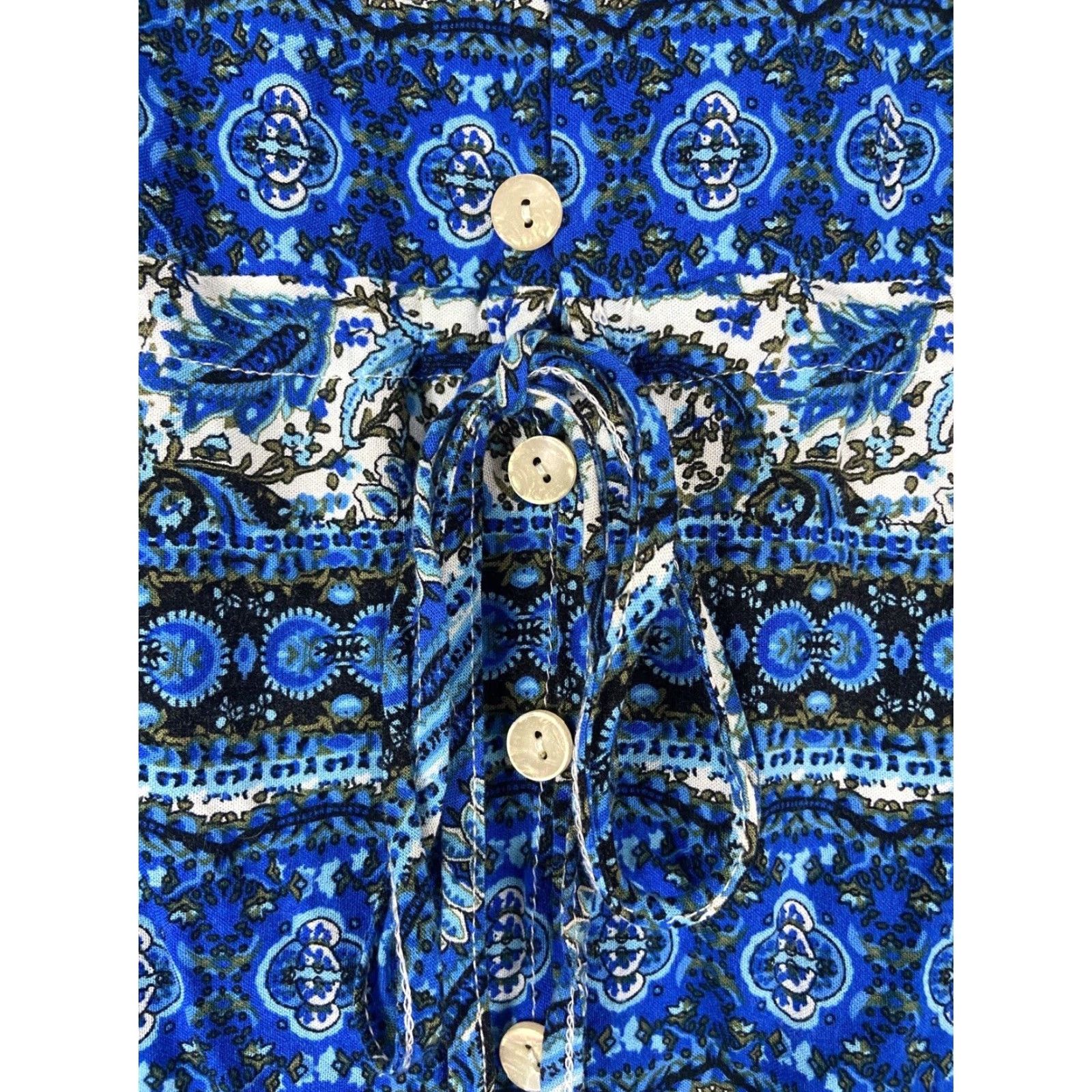 Vintage Bohemian Blue Maxi Dress Women's Medium Short Sleeve Slit Center Womens Size 32" / US 10 / IT 46 - 5 Thumbnail