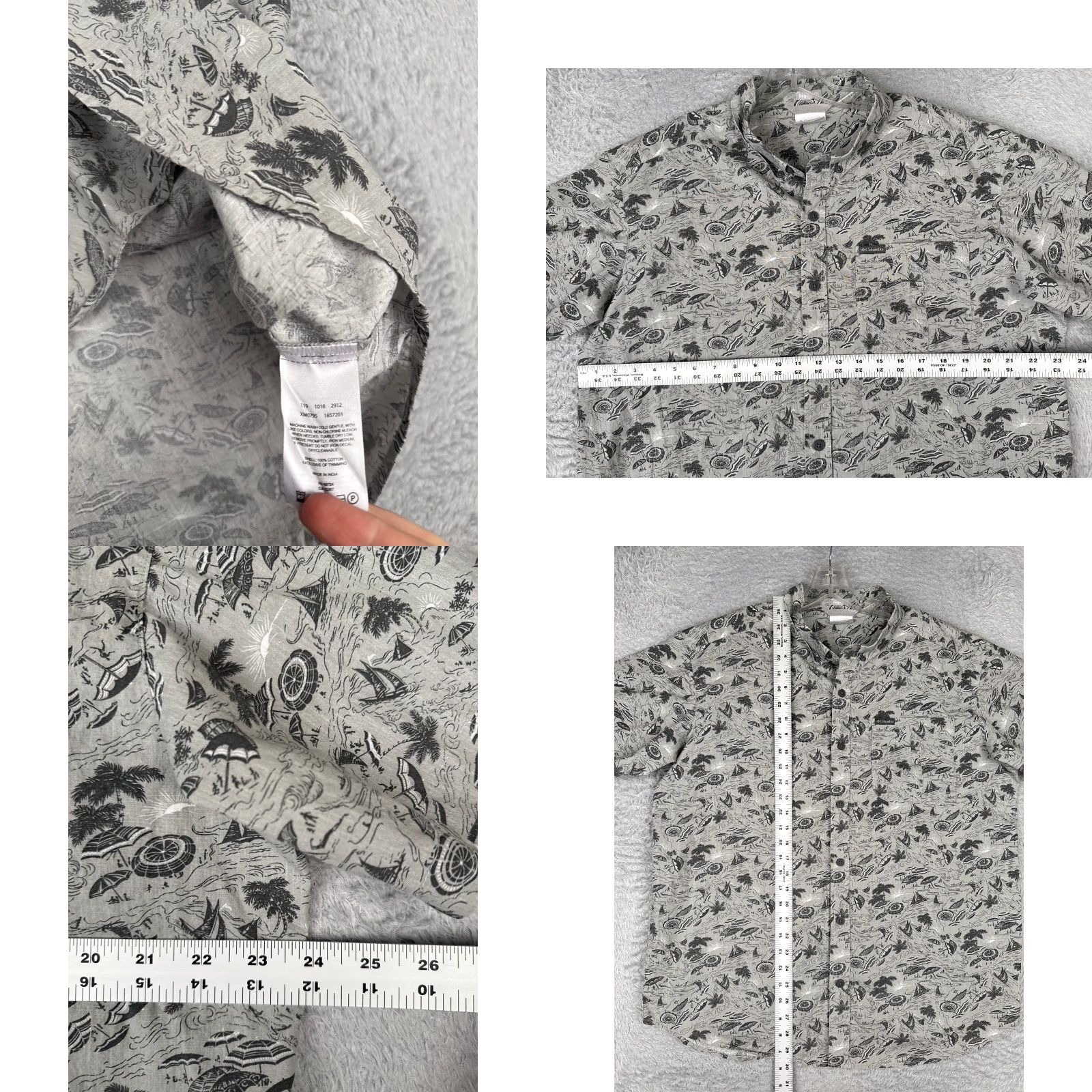 Vintage Columbia Shirt Men Large Gray Floral Sailboat Beach 100% Cotton Hawaiian Button Size US L / EU 52-54 / 3 - 8 Thumbnail