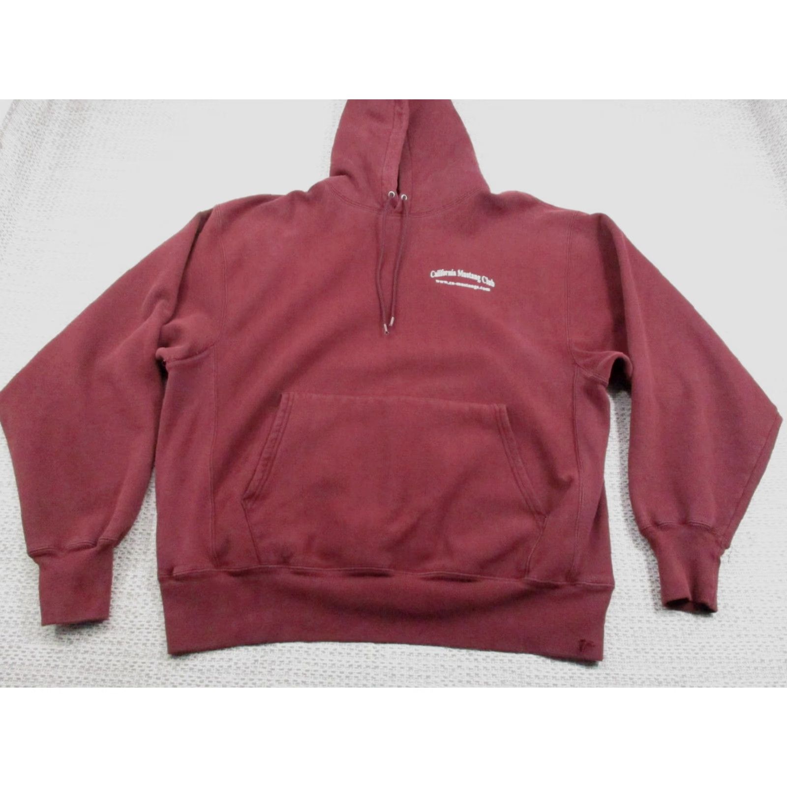 Champion VINTAGE Champion Mustang Club Hoodie Mens L Maroon California Cars Logo Graphic Pullover Hooded Pockets Knit Sweatshirt Regular Fit Size US L / EU 52-54 / 3 - 3 Thumbnail