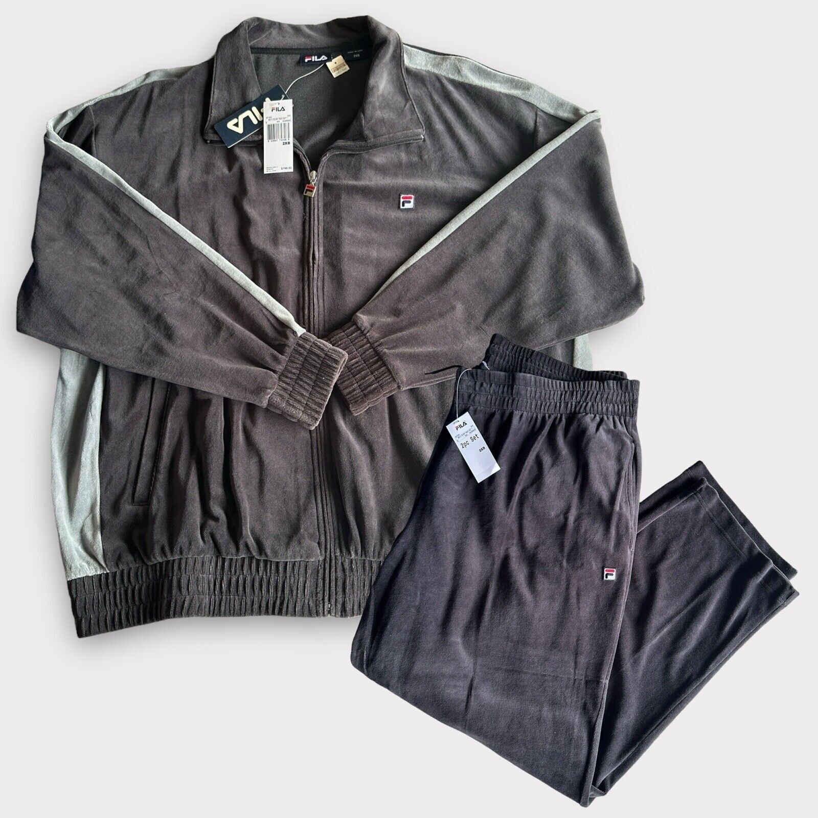 image of NWT Vintage Fila Velour Tracksuit Black Gray Big &tall 2Xb, Men's (Size 2XL)