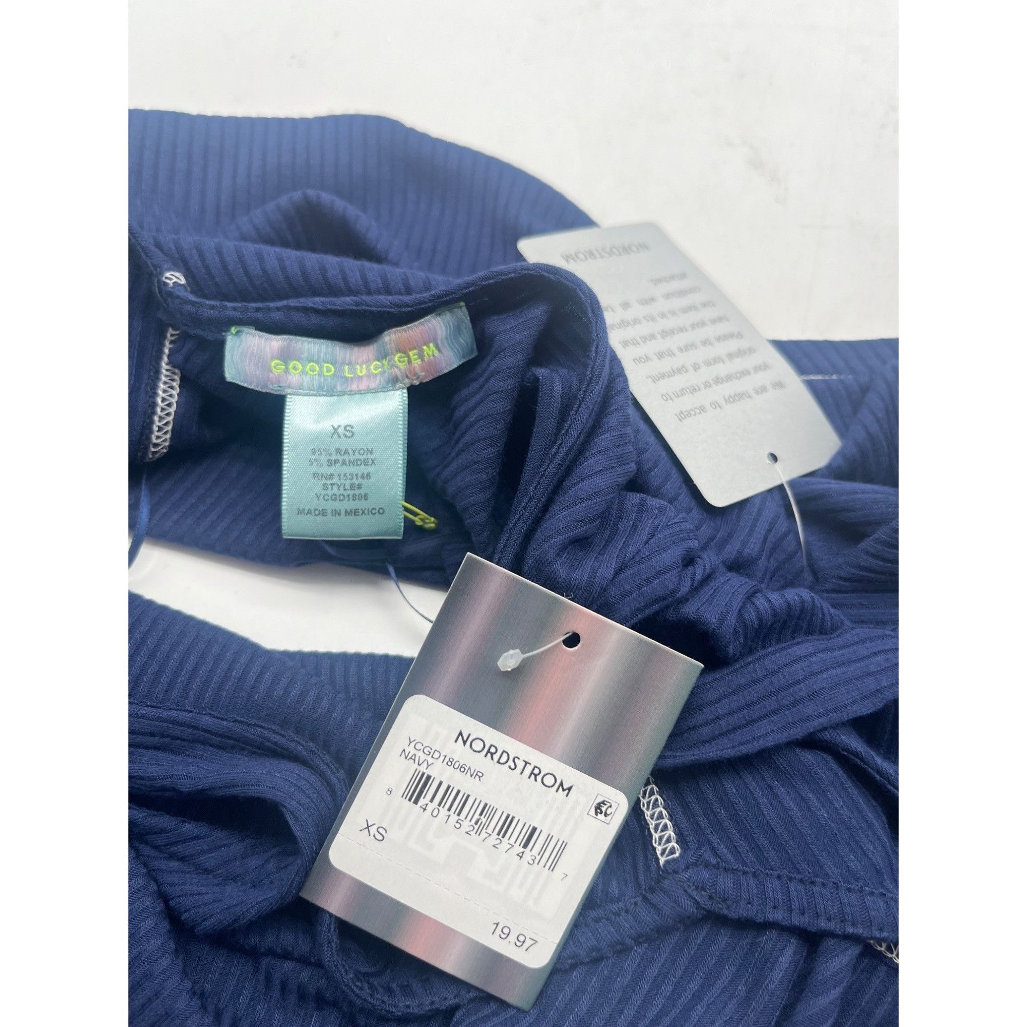 Other Good Luck Gem Double-V, Ribbed Mini Tank Dress, Navy, XS Size XS / US 0-2 / IT 36-38 - 9 Thumbnail