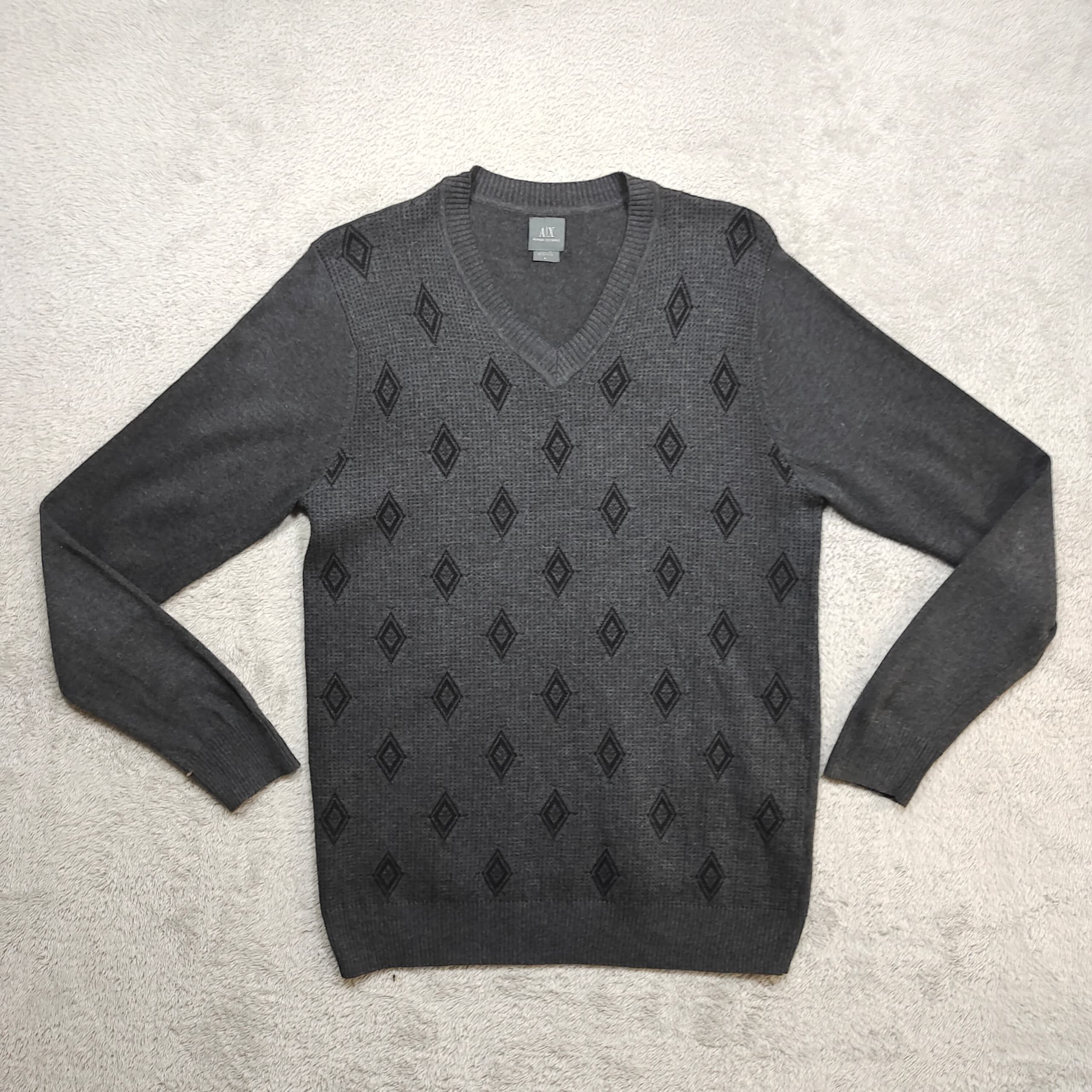 Armani Armani Exchange V-Neck Sweater All-Over Logo, Charcoal Grey Size US L / EU 52-54 / 3 - 1 Thumbnail