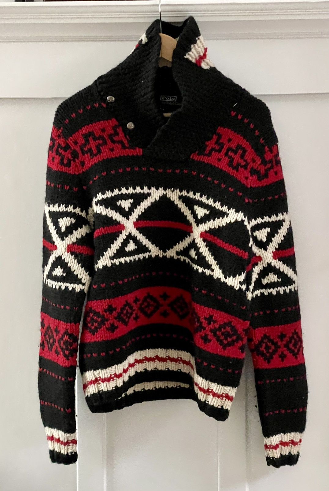 Polo Ralph Lauren × Ralph Lauren × Vintage Ralph Lauren Aztec Pattern Hand Knit Chunky Wool Sweater M Size US M / EU 48-50 / 2 - 1 Thumbnail