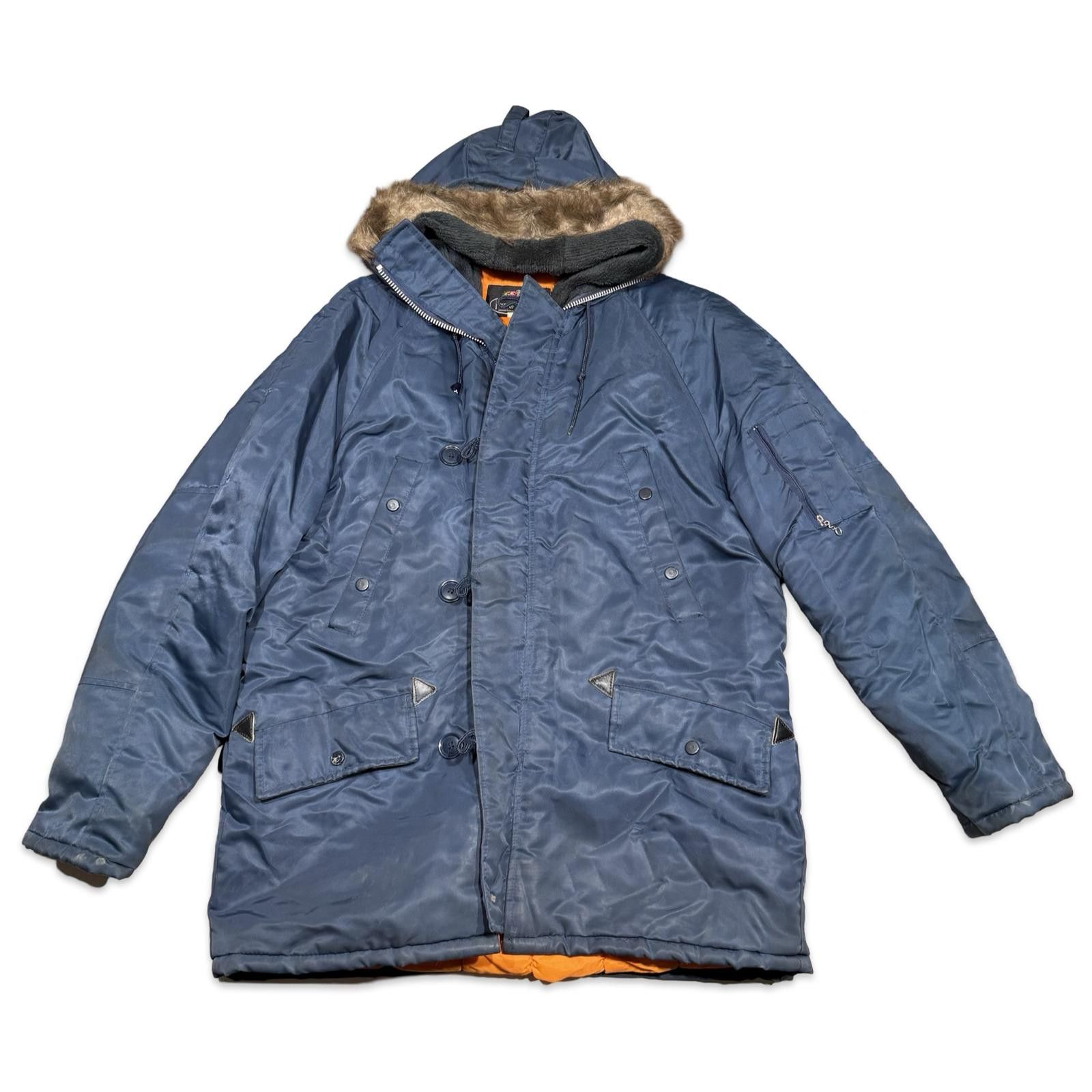 Fruit Of The Loom Vintage 80s Fruit of The Loom Navy Parka Fur 