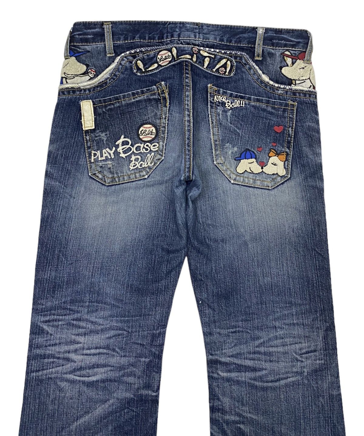 image of Archival Clothing x Hysteric Glamour yoshitomo Nara Lolita Baseball Baggy Distressed Jeans in Blue 