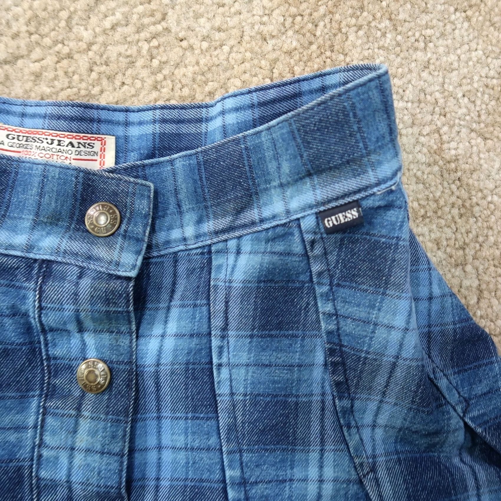 Guess VINTAGE GUESS Skirt Plaid Pleated High Rise 27 Cotton Denim Blue Womens Short 90s Y2K Preppy Punk Gothic Grunge Hipster Rock Pockets Size 27" / US 4 / IT 40 - 2 Thumbnail