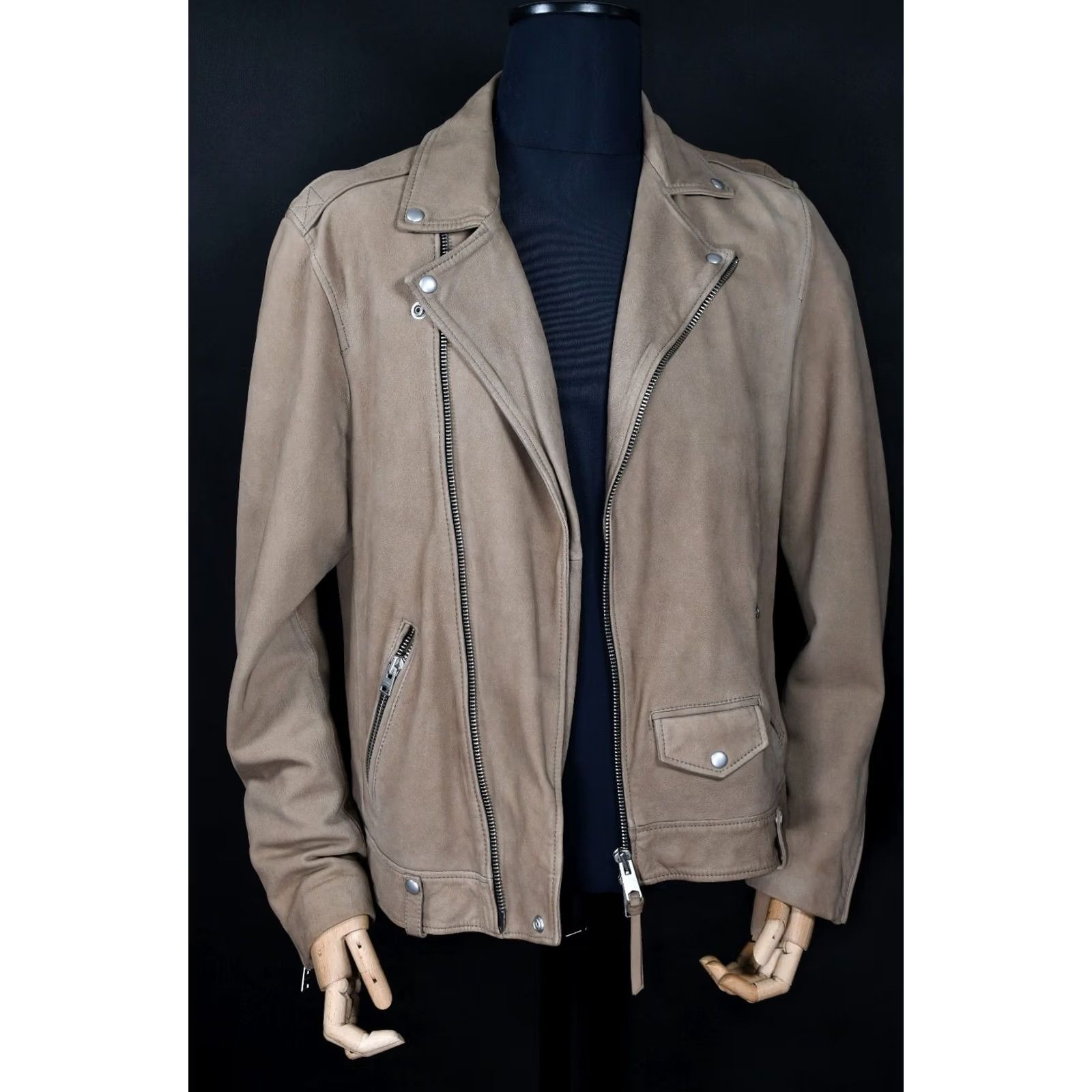 Allsaints All Saints Elwick Biker Leather Jacket Mens L Beige Blackout? Size US L / EU 52-54 / 3 - 5 Thumbnail