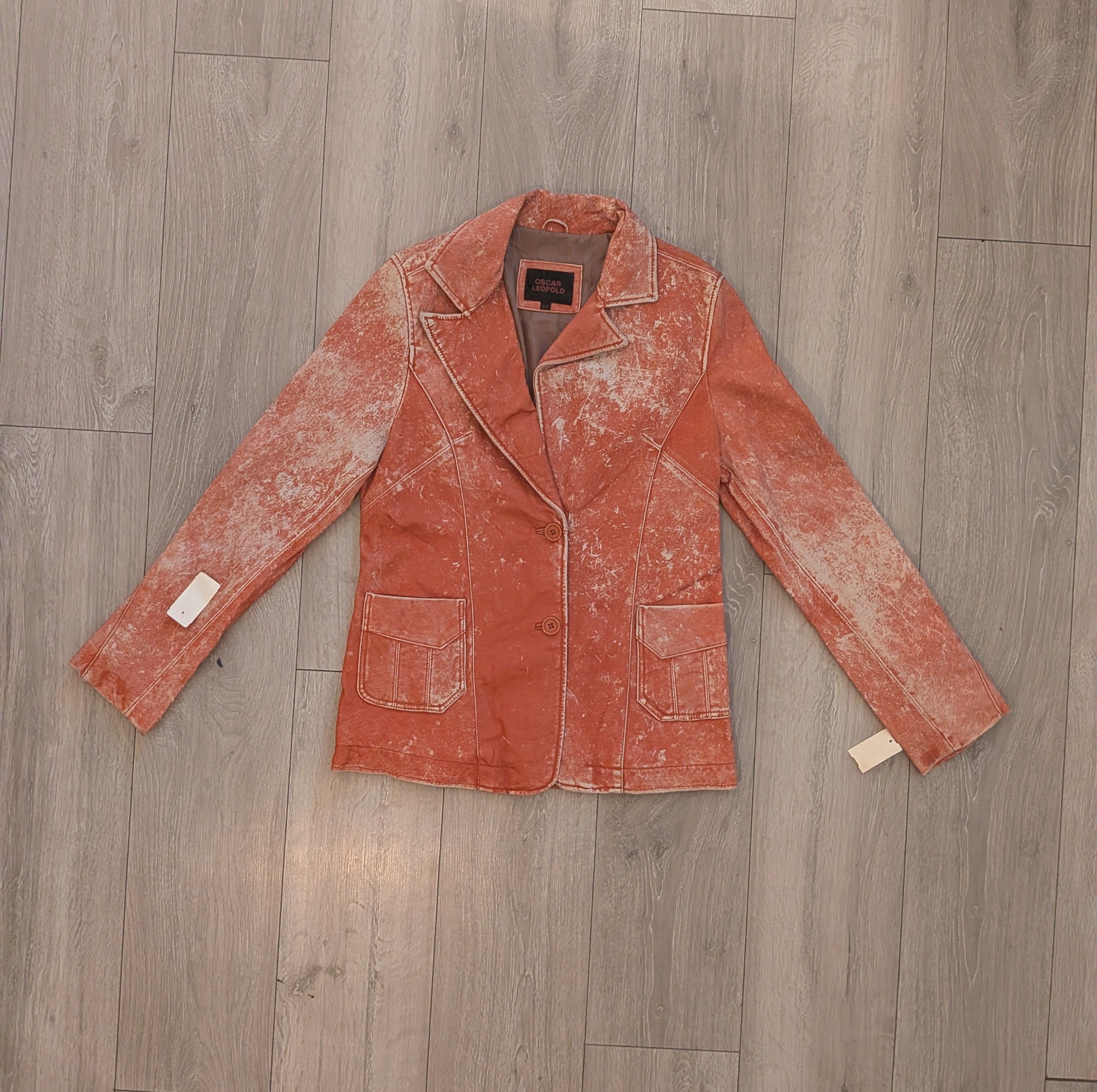 If Six Was Nine Rust Burnt Orange Acid Wash Blazer Leather Jacket Size US XL / EU 56 / 4 - 5 Thumbnail