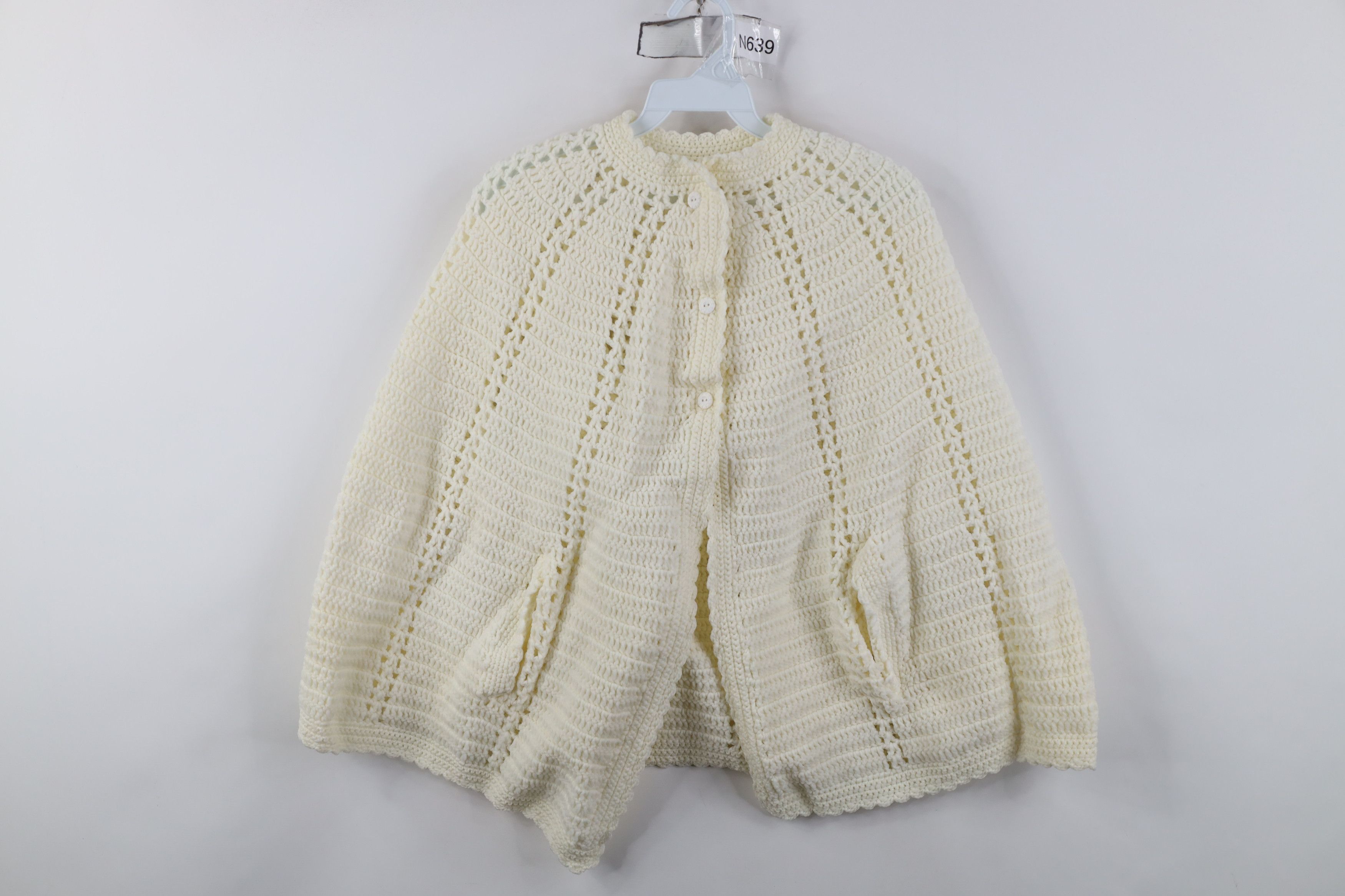 Vintage Vintage 50s 60s Rockabilly Knit Poncho Sweater Cape Cream Size ONE SIZE - 1 Thumbnail