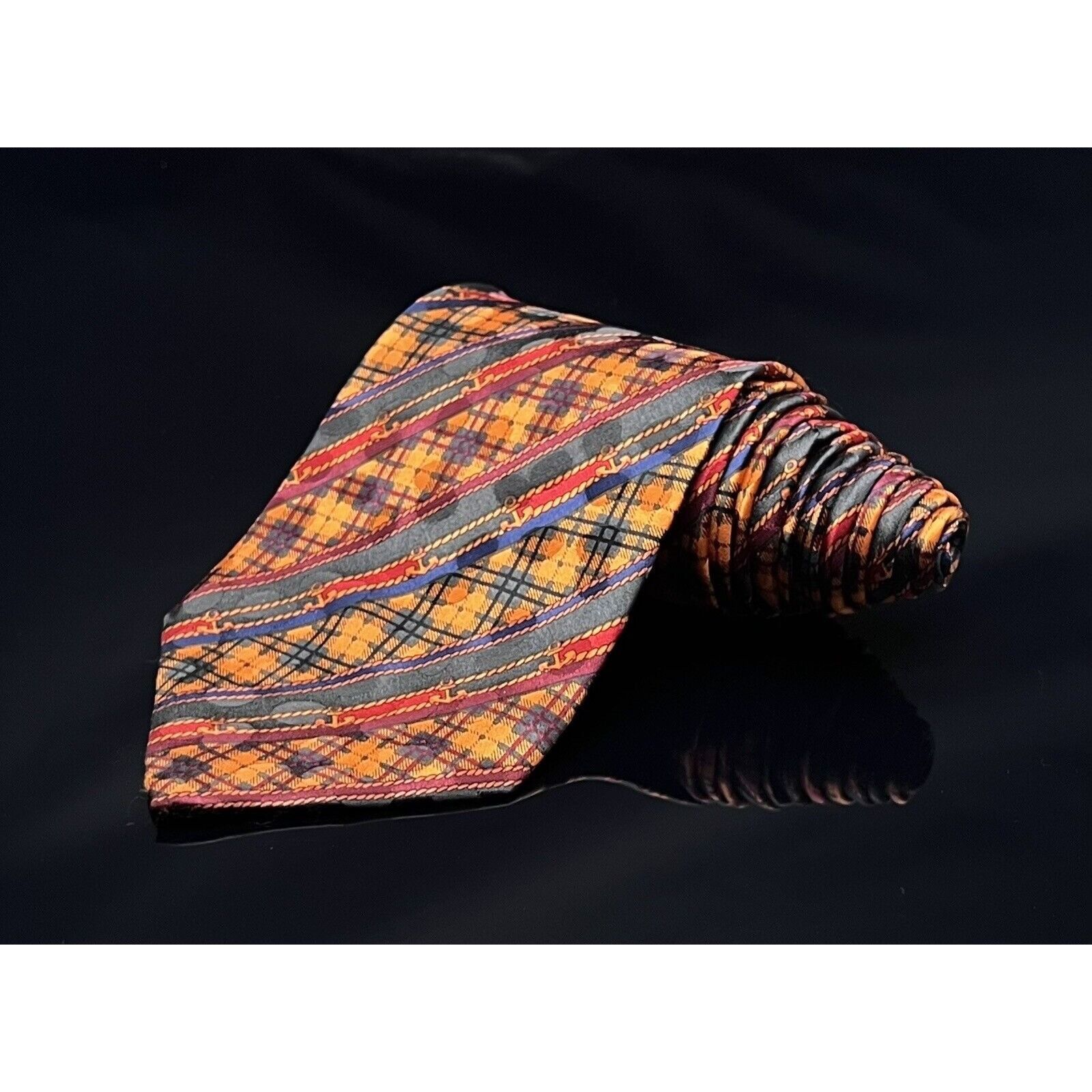 image of Versace Anchor Striped Nautical Tie 55” Tie, Men's