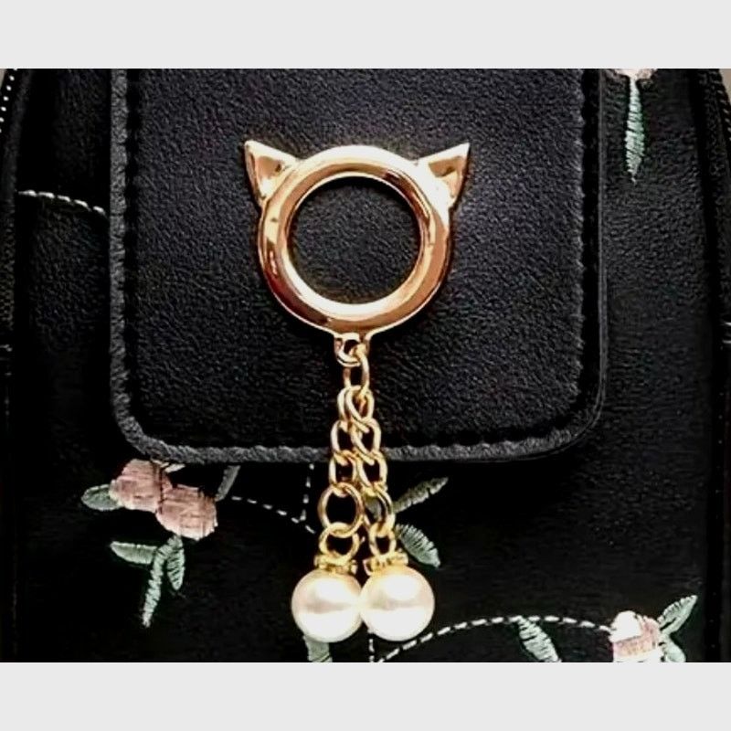 Other Embroidered Cat Crossbody Phone Bag Magnetic Closing Black Size ONE SIZE - 4 Thumbnail