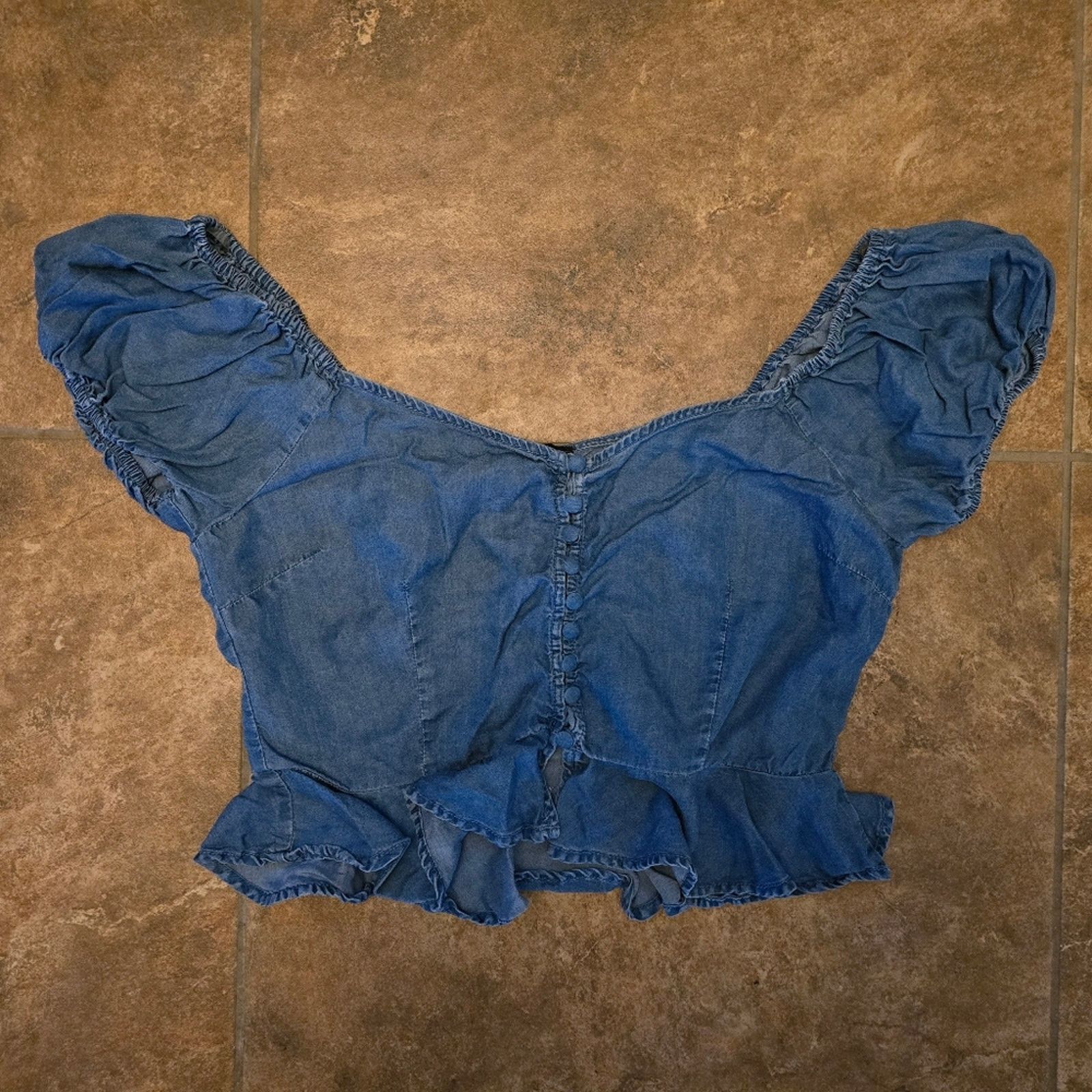 Other Denim Blāshe Button Down Cropped Top Size L / US 10 / IT 46 - 1 Thumbnail