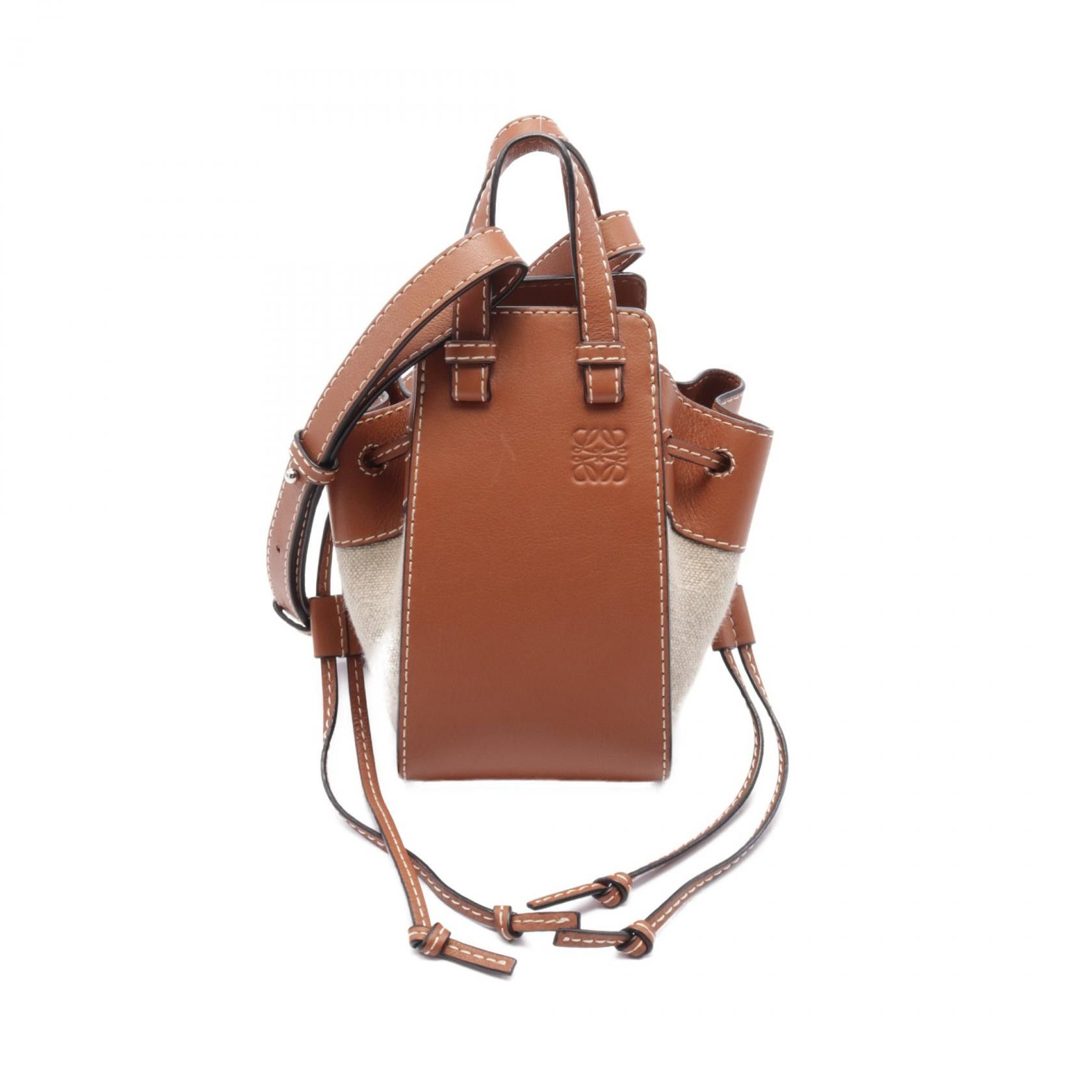 Loewe Loewe Hammock Mini Leather Canvas 2Way Bag Leather Handbag 314.39.v07 in Brown, Women's