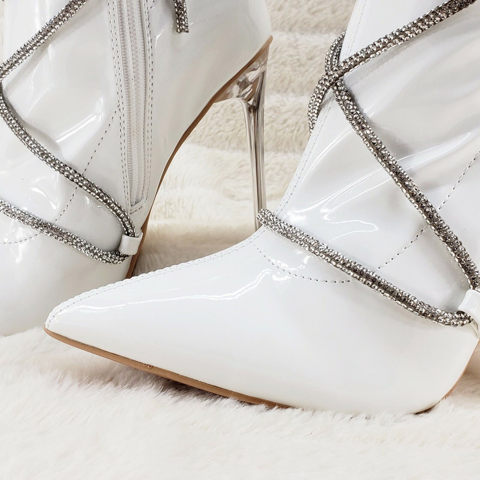 Other Destiny White Stretch Patent Cable Rhinestone Strap High Hee Size US 7.5 / IT 37.5 - 6 Thumbnail