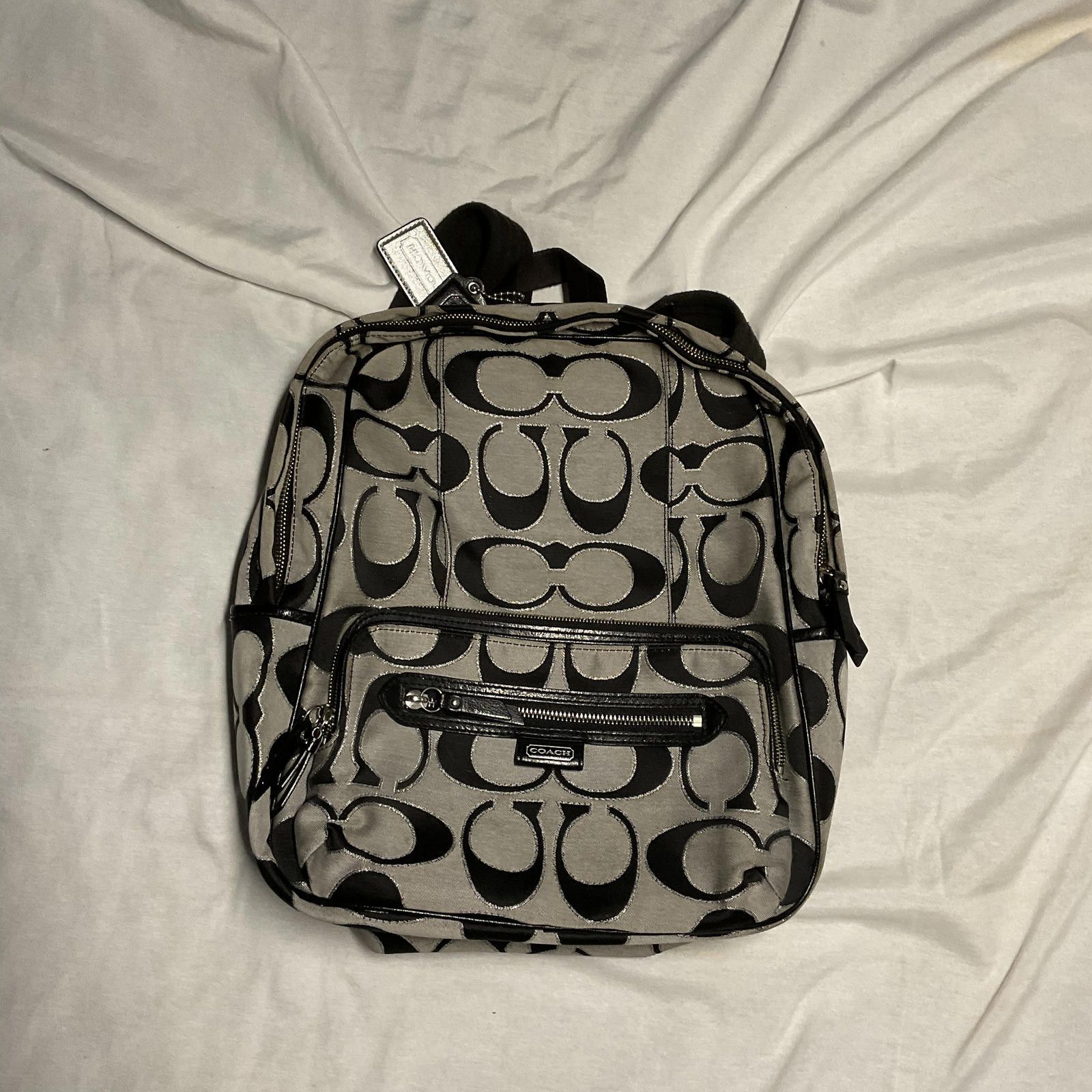 Black Grey Coach Backpack, Women's