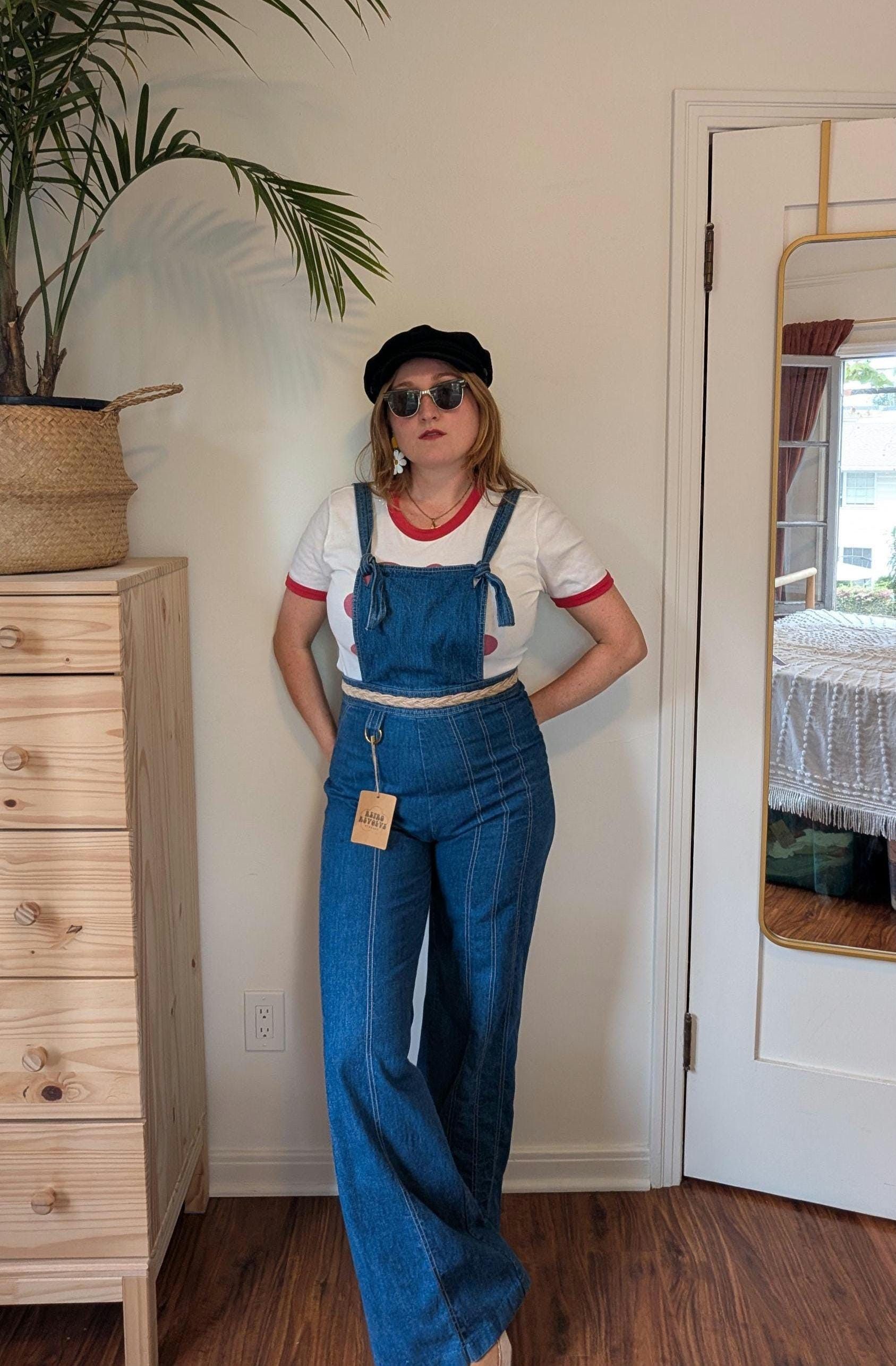 Vintage 70s Jr Bazaar Flared Denim Jumpsuit Bib Overalls