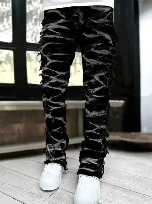 Washed Stacked Distressed Ripped Skinny Jeans