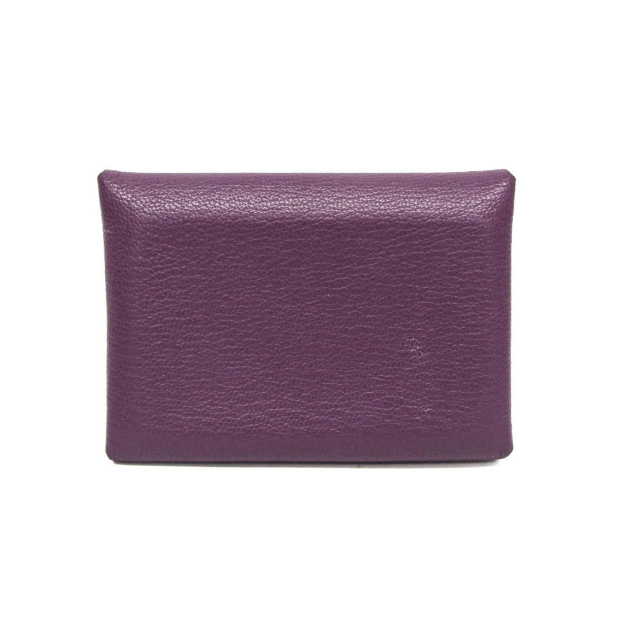 Hermes Calvi Duo Chevre Leather Card Case Purple