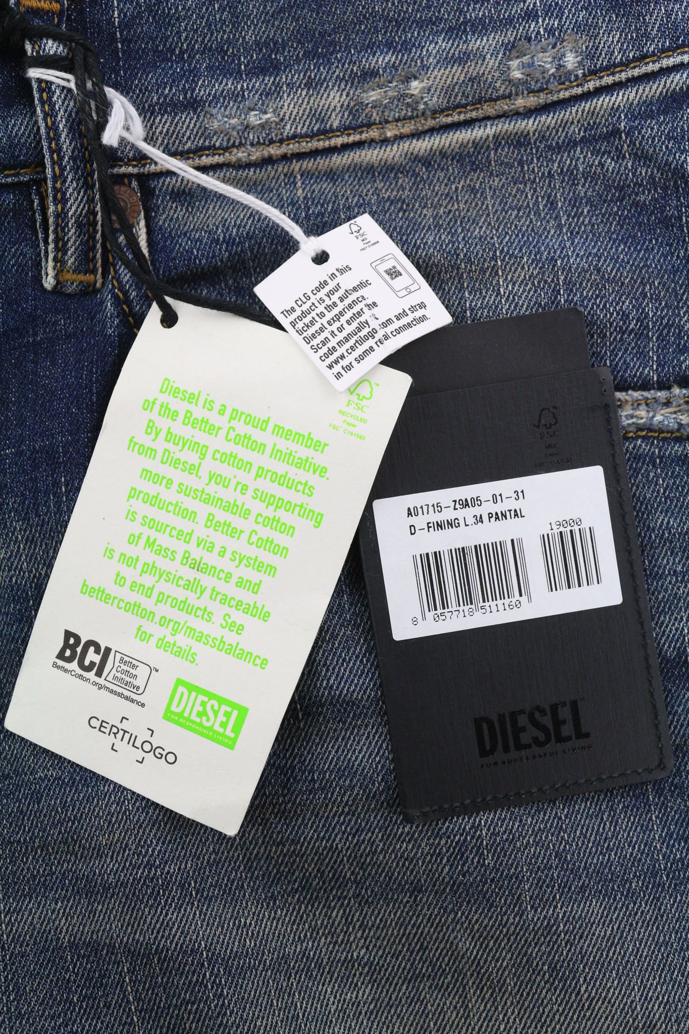 Diesel D-FINING Z9A05 W31/L34 Stretch Blue Denim 40423 Size US 31 - 7 Thumbnail