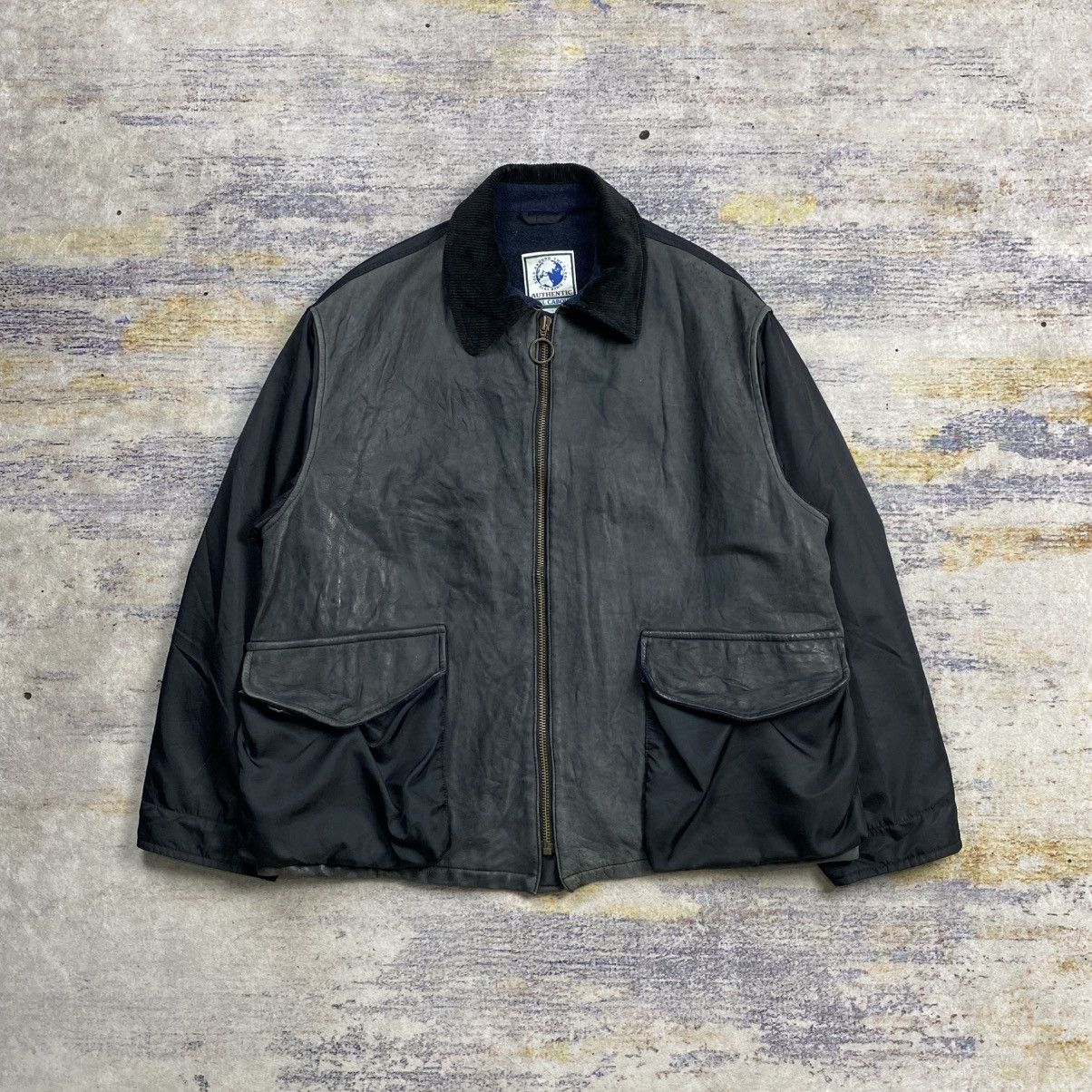 Nigel Cabourn Vintage Archive Nigel Cabourn leather jacket mix nylon Size US XL / EU 56 / 4 - 1 Thumbnail