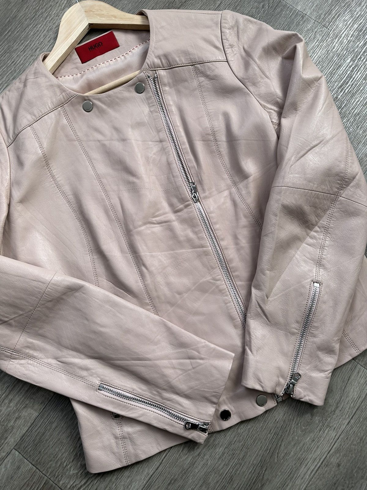Hugo × Hugo Boss 🫧HUGO LEATHER JACKET Ladies Biker Size L / US 10 / IT 46 - 5 Thumbnail
