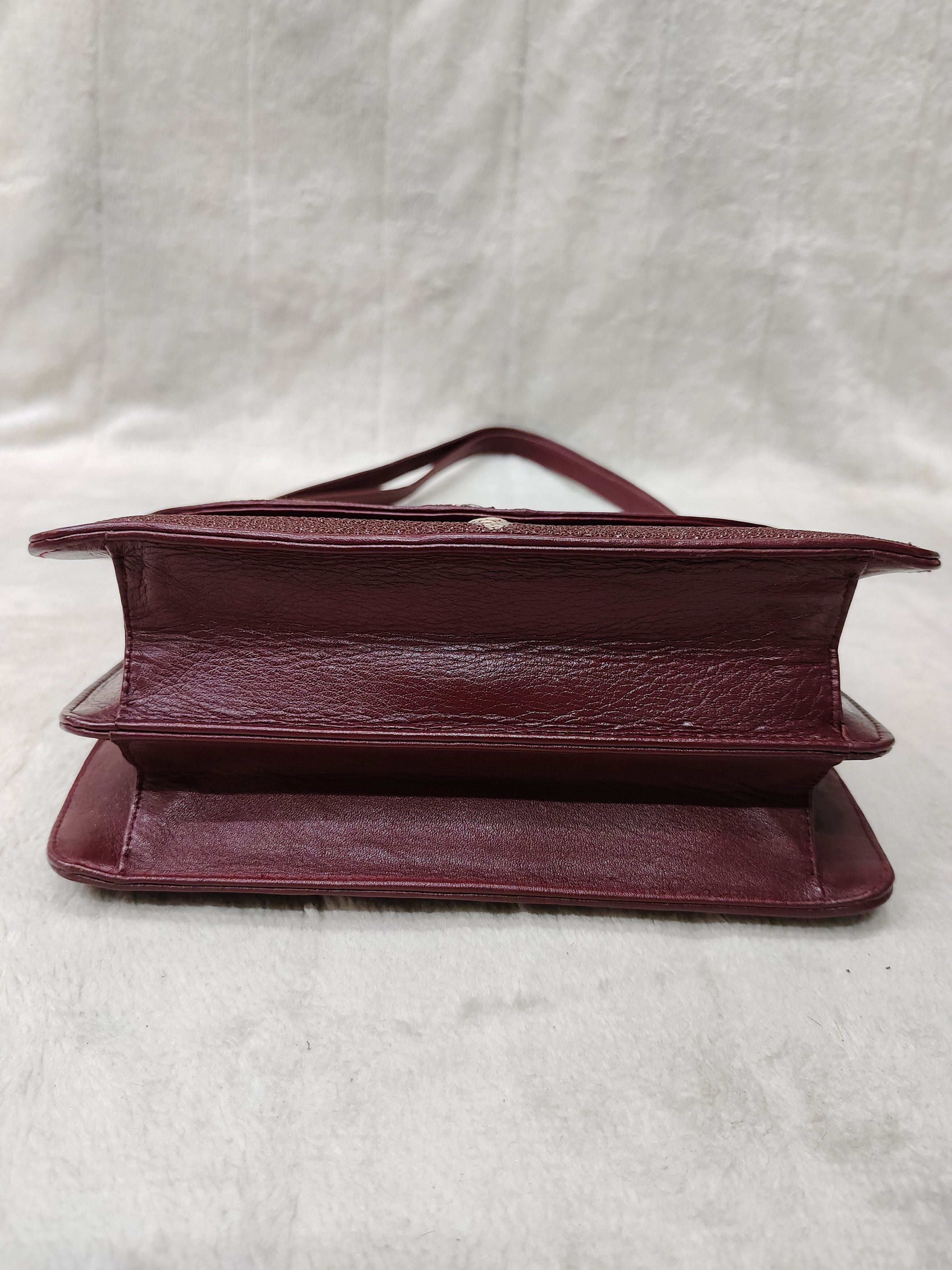 Vintage 80s Stingray Leather Burgundy Exotic Skin Shoulder Bag Size ONE SIZE - 5 Thumbnail