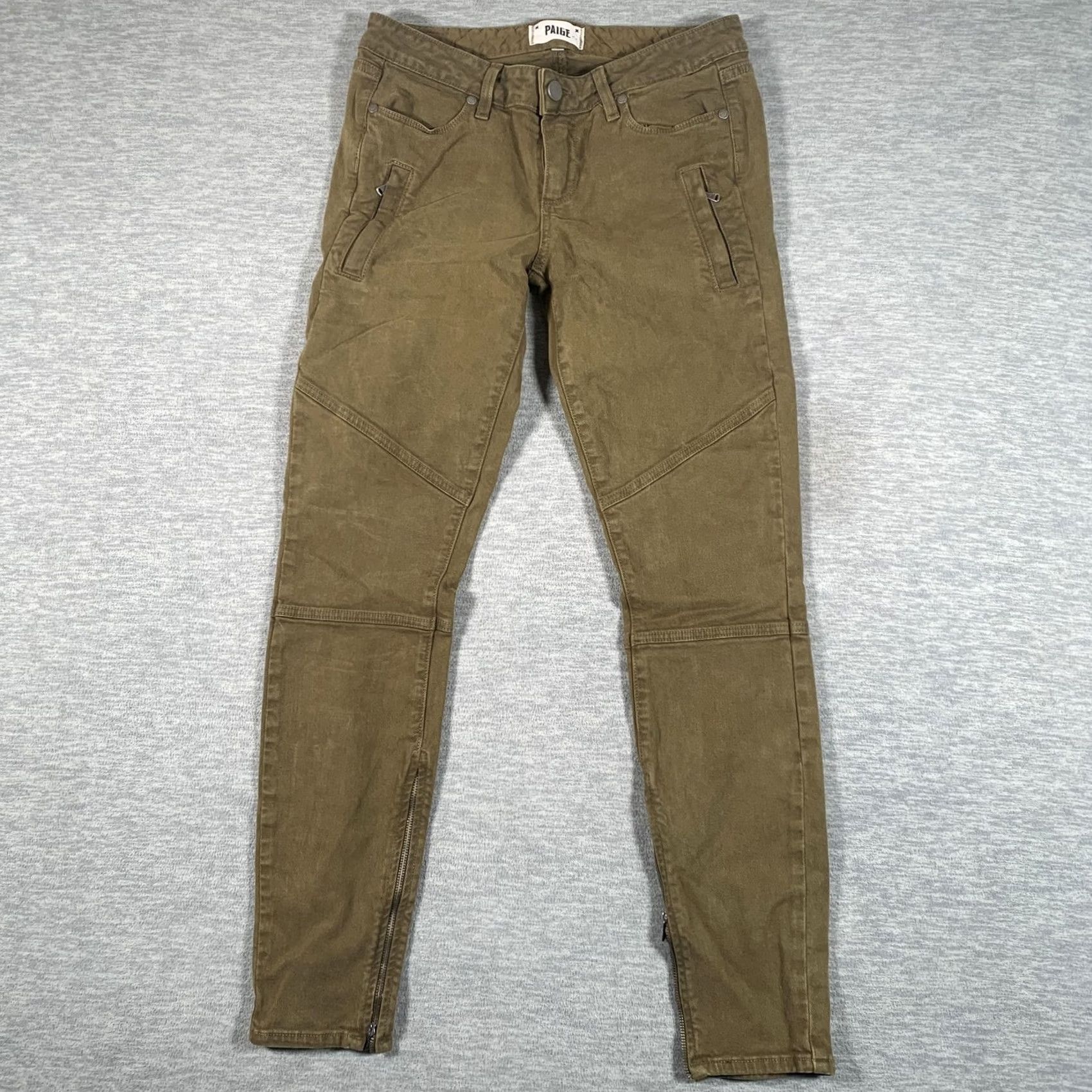 Paige Paige Marley Skinny Jeans Womens 27 Green Low Rise Moto Ankle Zip Stretch Denim Size 27" / US 4 / IT 40 - 2 Thumbnail
