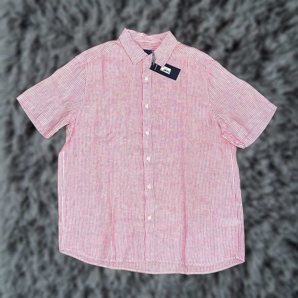 Vineyard Vines Vineyard Vines Linen Striped Lipstick Short Sleeve Button Down - Large Mens Shirt Pink Linen 100% Lipstick Striped S/S Jacket? Size US 33 - 1 Thumbnail