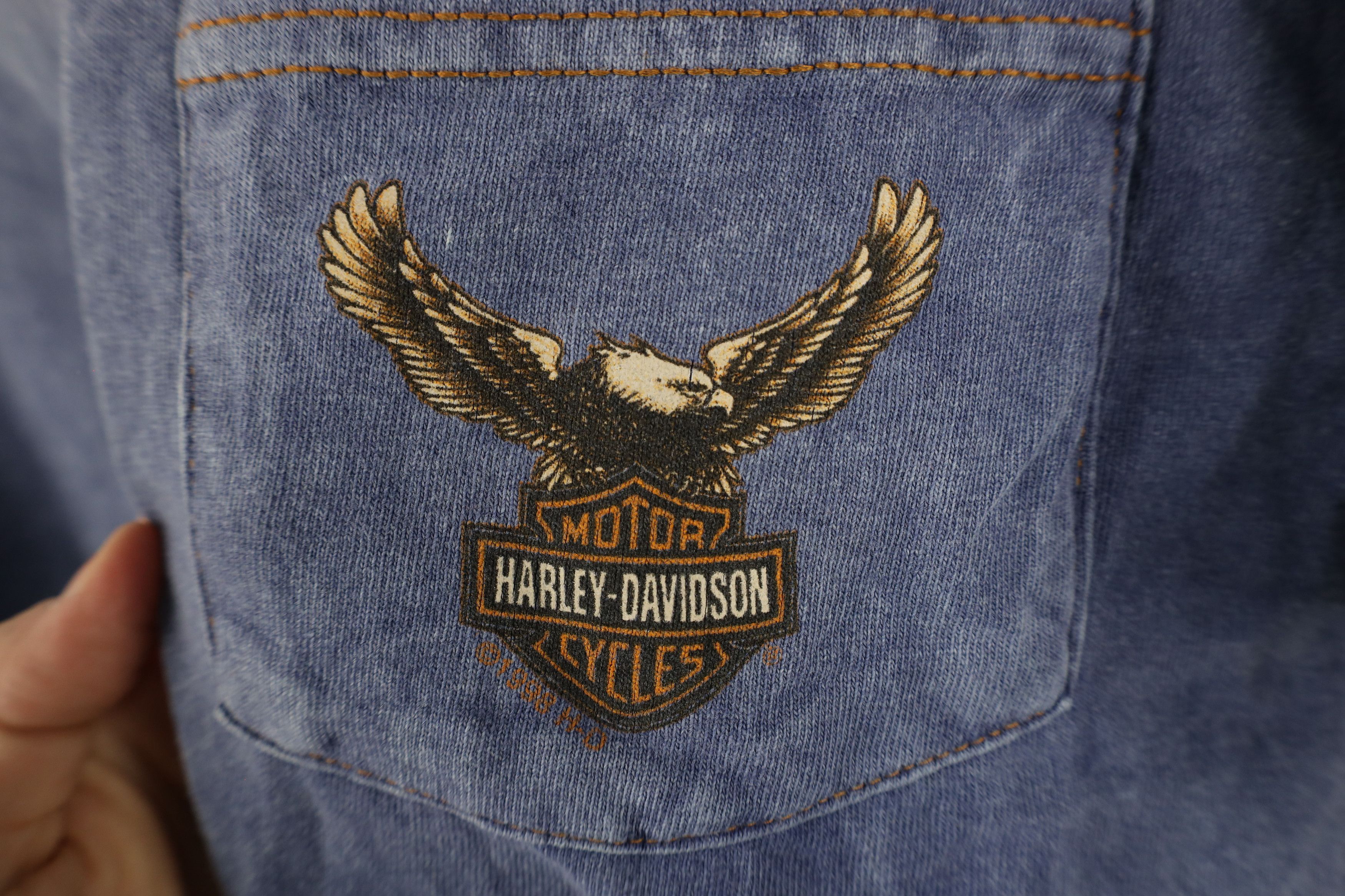 Harley Davidson × Vintage Vintage 90s Harley Davidson Wash Eagle Pocket T-Shirt USA Size US XL / EU 56 / 4 - 4 Thumbnail