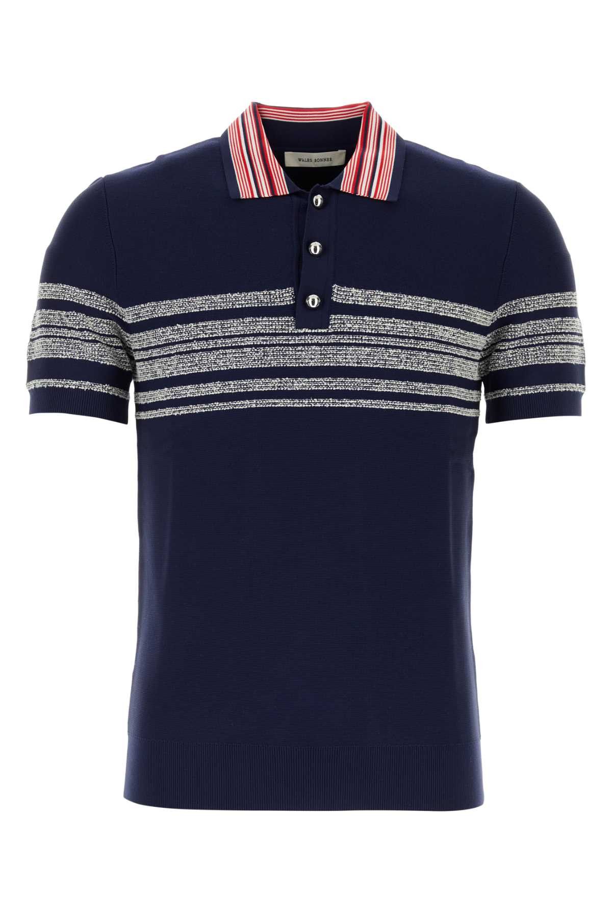 image of Wales Bonner Dark Blue Nylon Blend Dawn Knit Polo Shirt, Men's (Size Medium)