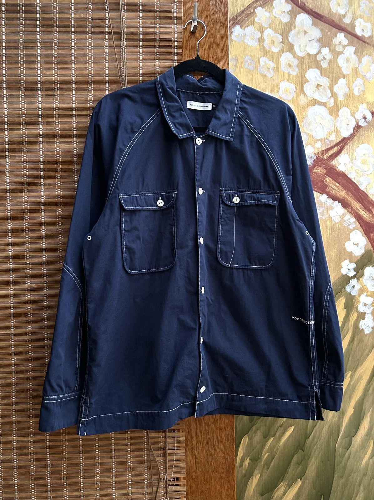 Pop Trading Company POP Trading Company AW18 Navy Blue Poplin Herman Work Shirt Size US M / EU 48-50 / 2 - 1 Thumbnail