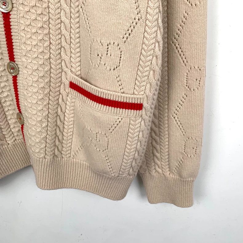Gucci GucciNude logo printed hollow wool V-neck long-sleeved swea Size US S / EU 44-46 / 1 - 4 Thumbnail