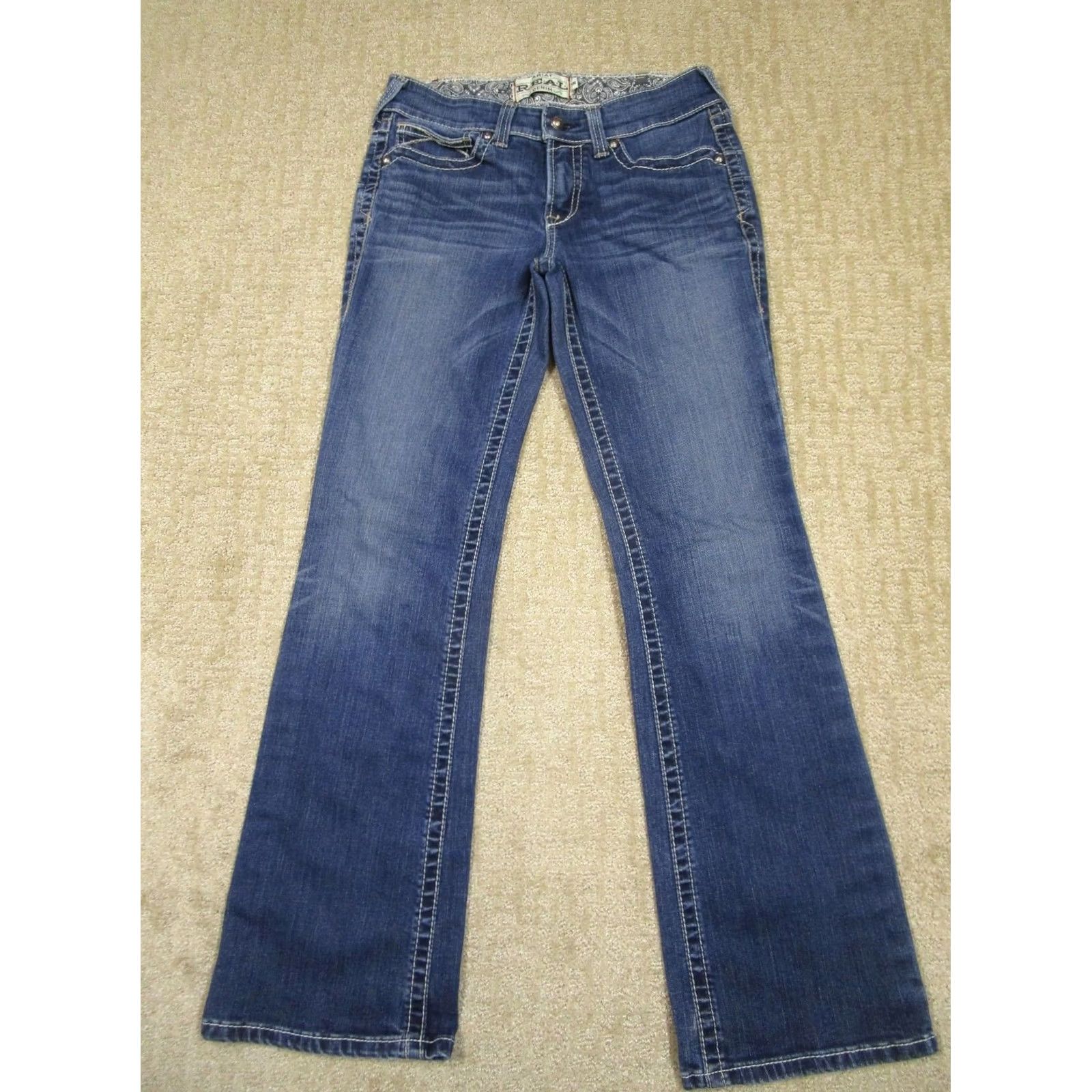 Ariat Ariat Jeans Women 29 Dark Wash Bootcut Denim Southwestern Logo Cowboy 5-Pocket Regular Rise Blue Mens? Size 29" - 2 Thumbnail