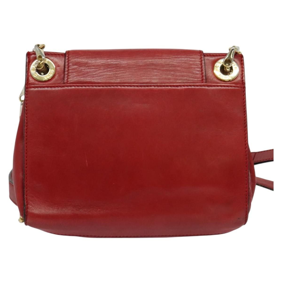 Celine CELINE Chain Shoulder Bag Leather Red Gold Size ONE SIZE - 3 Thumbnail