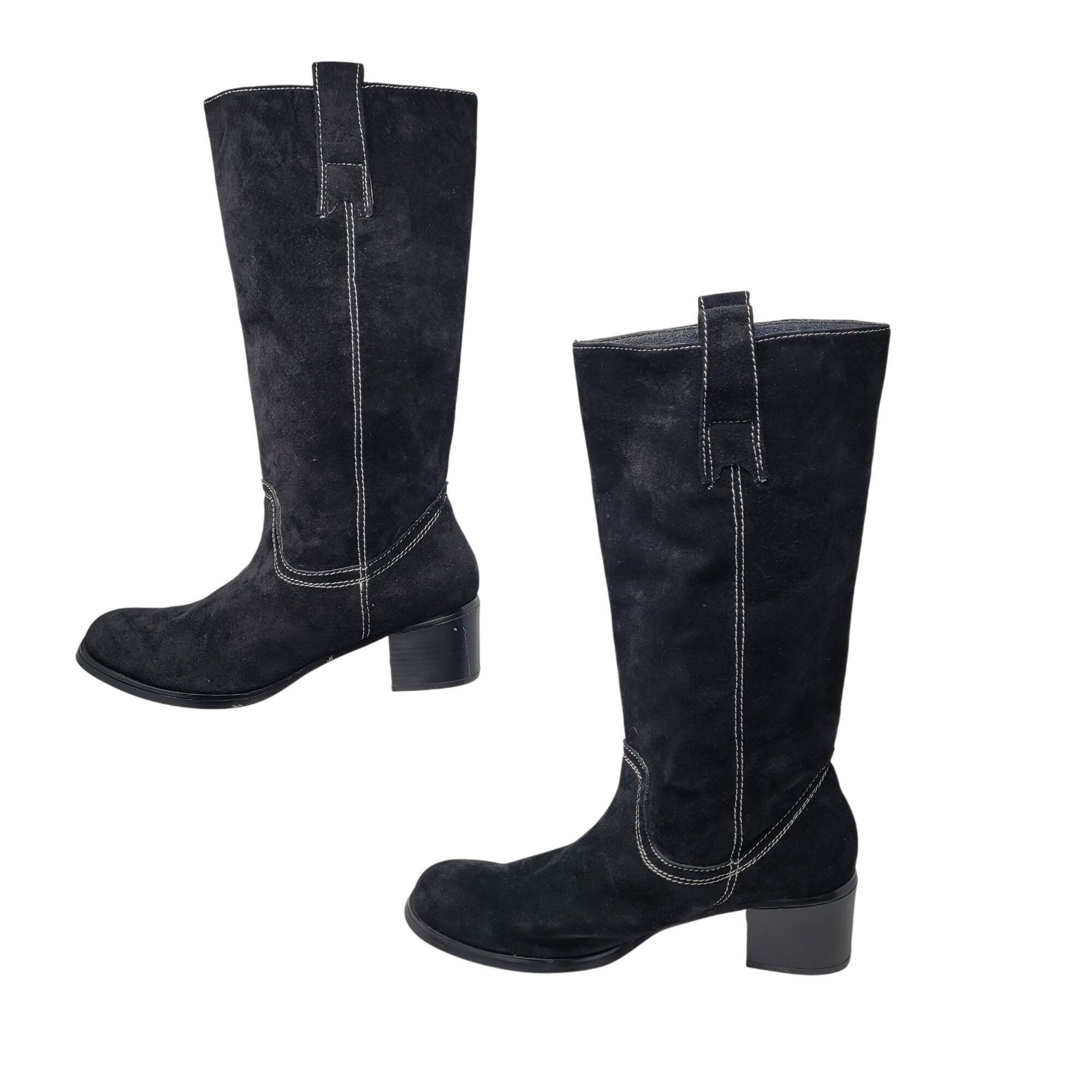 Vintage Vintage Black Suede Leather Knee High Cowboy Boots 10 White Size US 10 / IT 40 - 5 Thumbnail