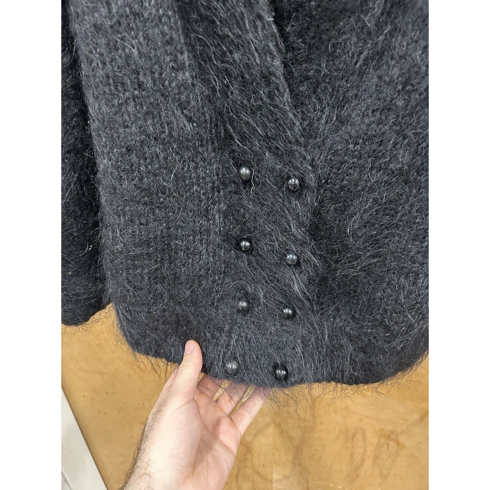 Handmade Black Mohair Shaggy Cardigan Sweater Size XL Cobain Fuzzy Size US XL / EU 56 / 4 - 3 Thumbnail