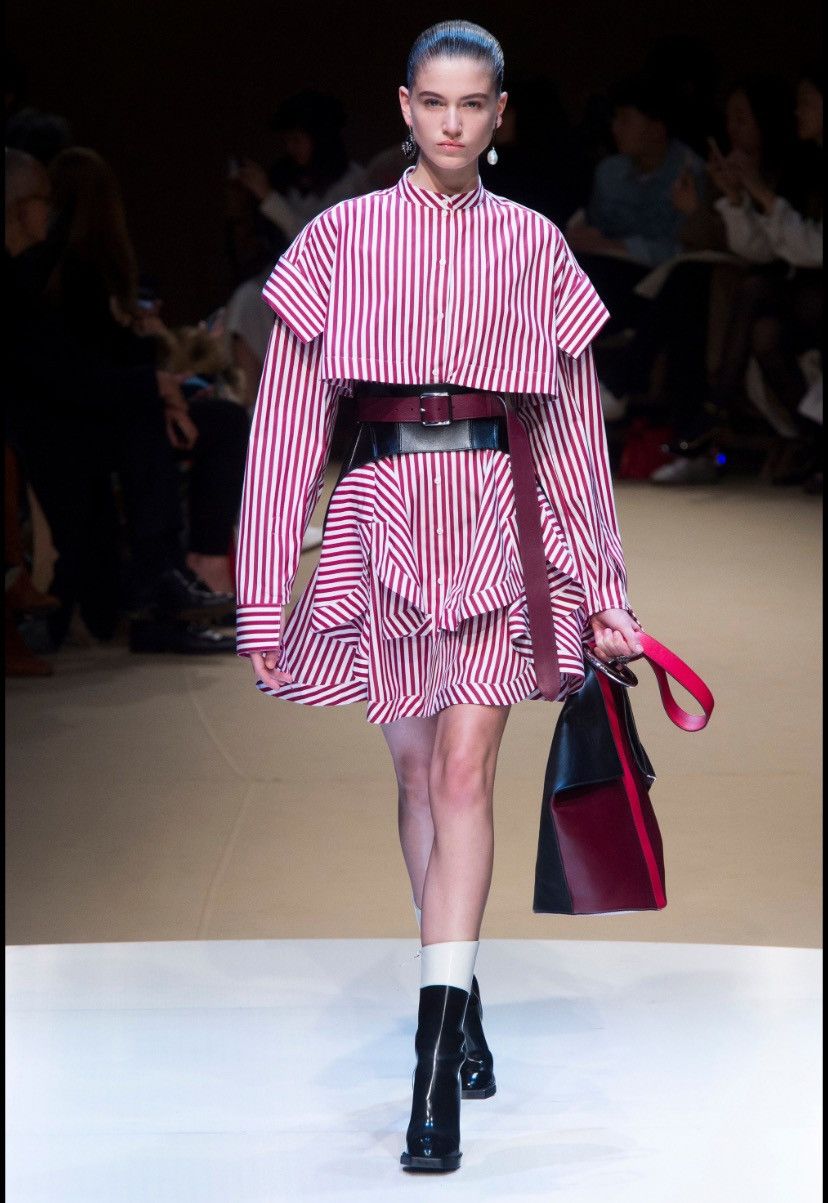 Alexander McQueen Fall18 Runway Ruffled Striped Cotton Poplin Mini Dress Size XS / US 0-2 / IT 36-38 - 1 Thumbnail
