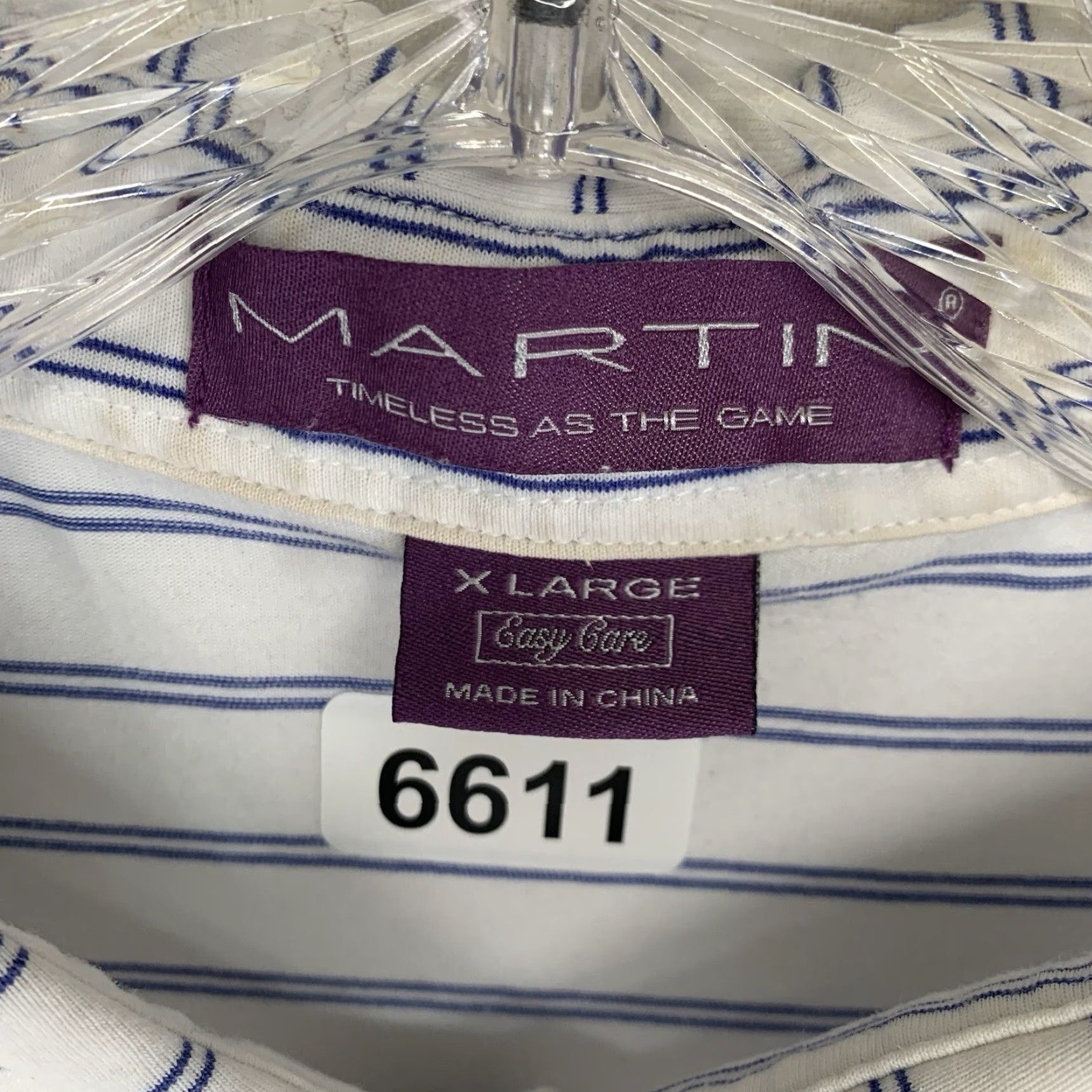Vintage Martin Polo Shirt Mens XL White Blue Striped Embroidered Logo Golf Casual Easy Care 1921 Tree Size US XL / EU 56 / 4 - 5 Thumbnail